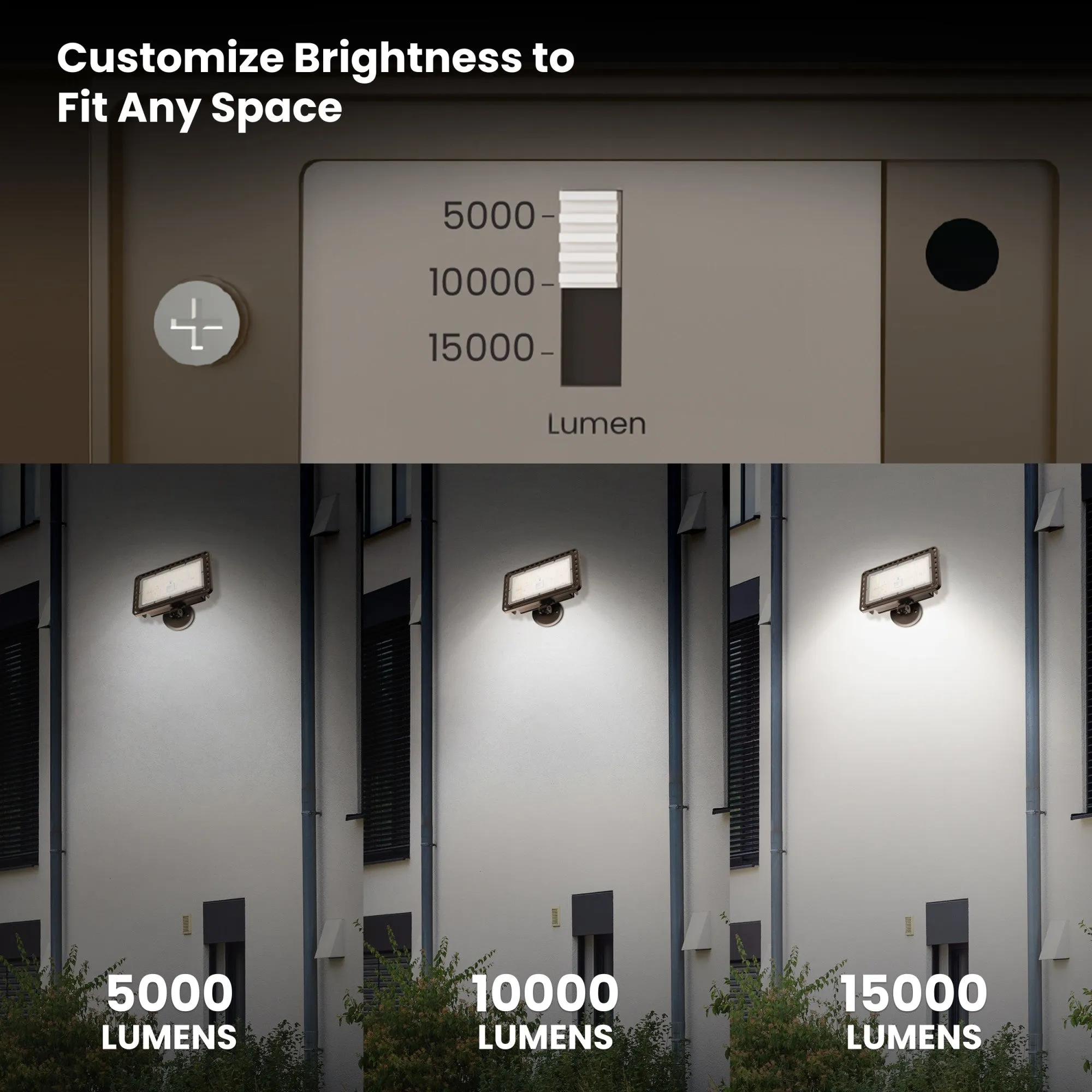 15000/10000/5000 Lumens Adjustable White Commercial Flood Light, Bronze