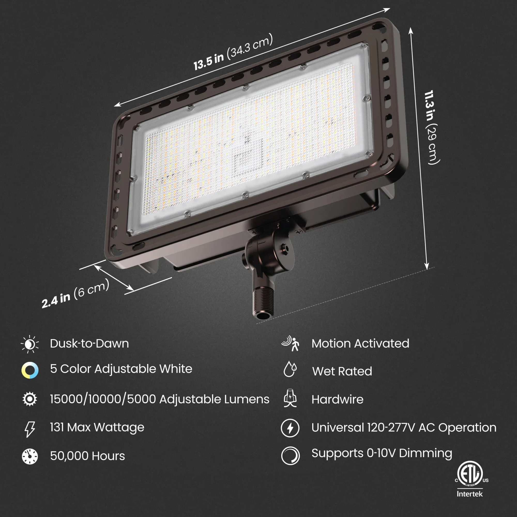 15000/10000/5000 Lumens Adjustable White Commercial Flood Light, Bronze