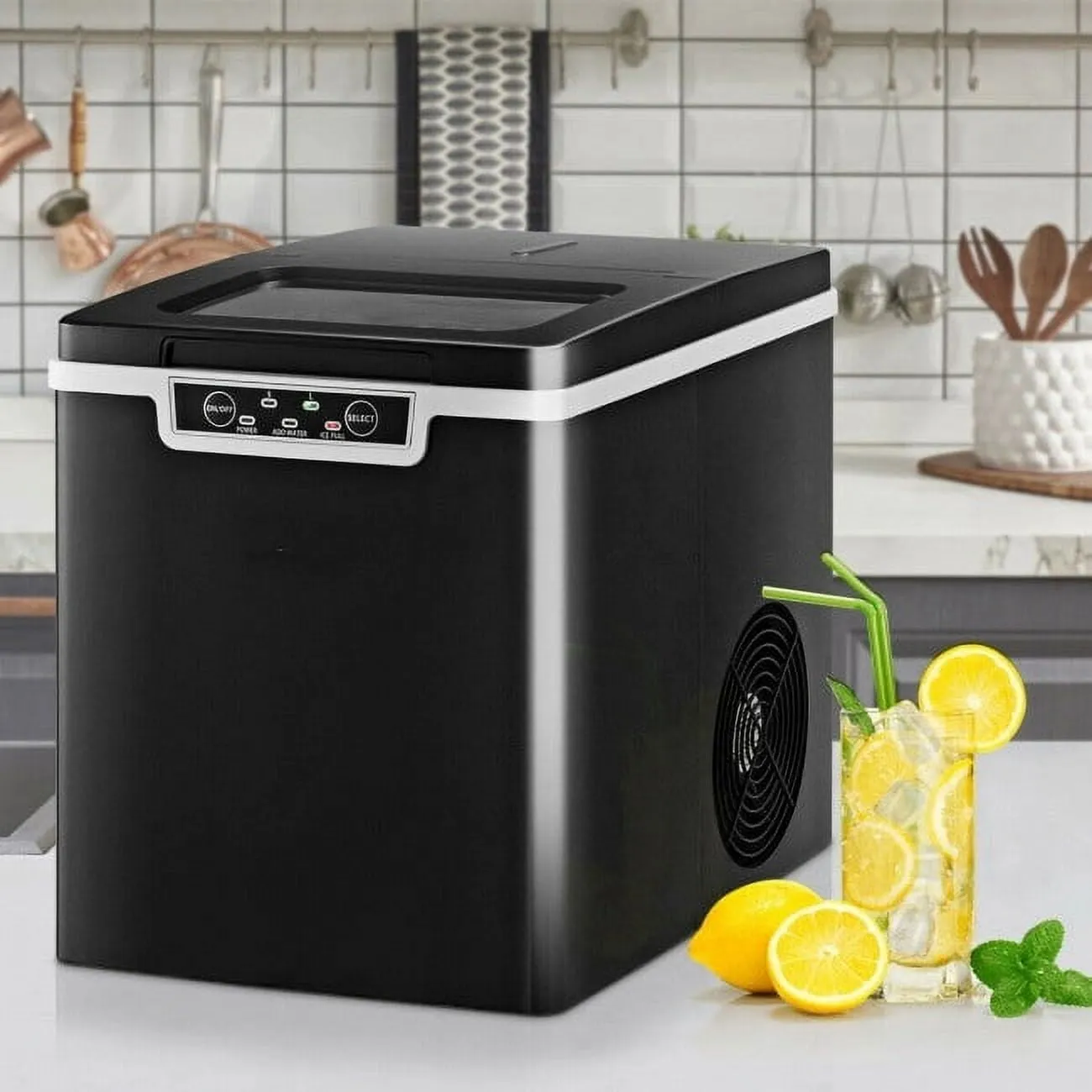 2 Quart Portable Ice Maker Machine with Scoop and Basket - Makes up to 26 pounds of Ice cubes in 24 hours.