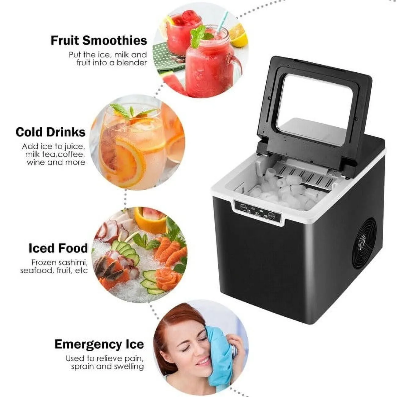 2 Quart Portable Ice Maker Machine with Scoop and Basket - Makes up to 26 pounds of Ice cubes in 24 hours.