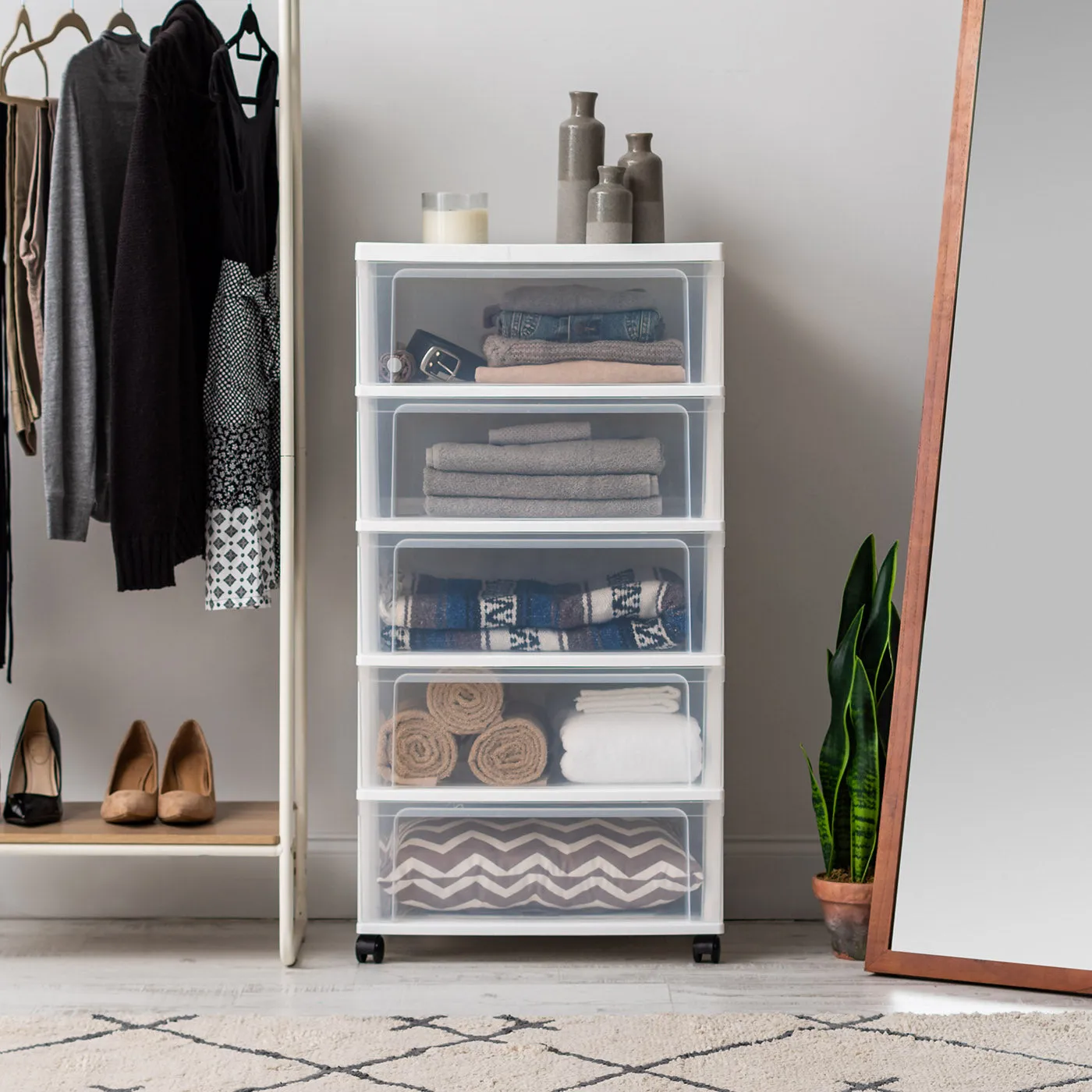 5-Drawer Wide Chest, White/Natural