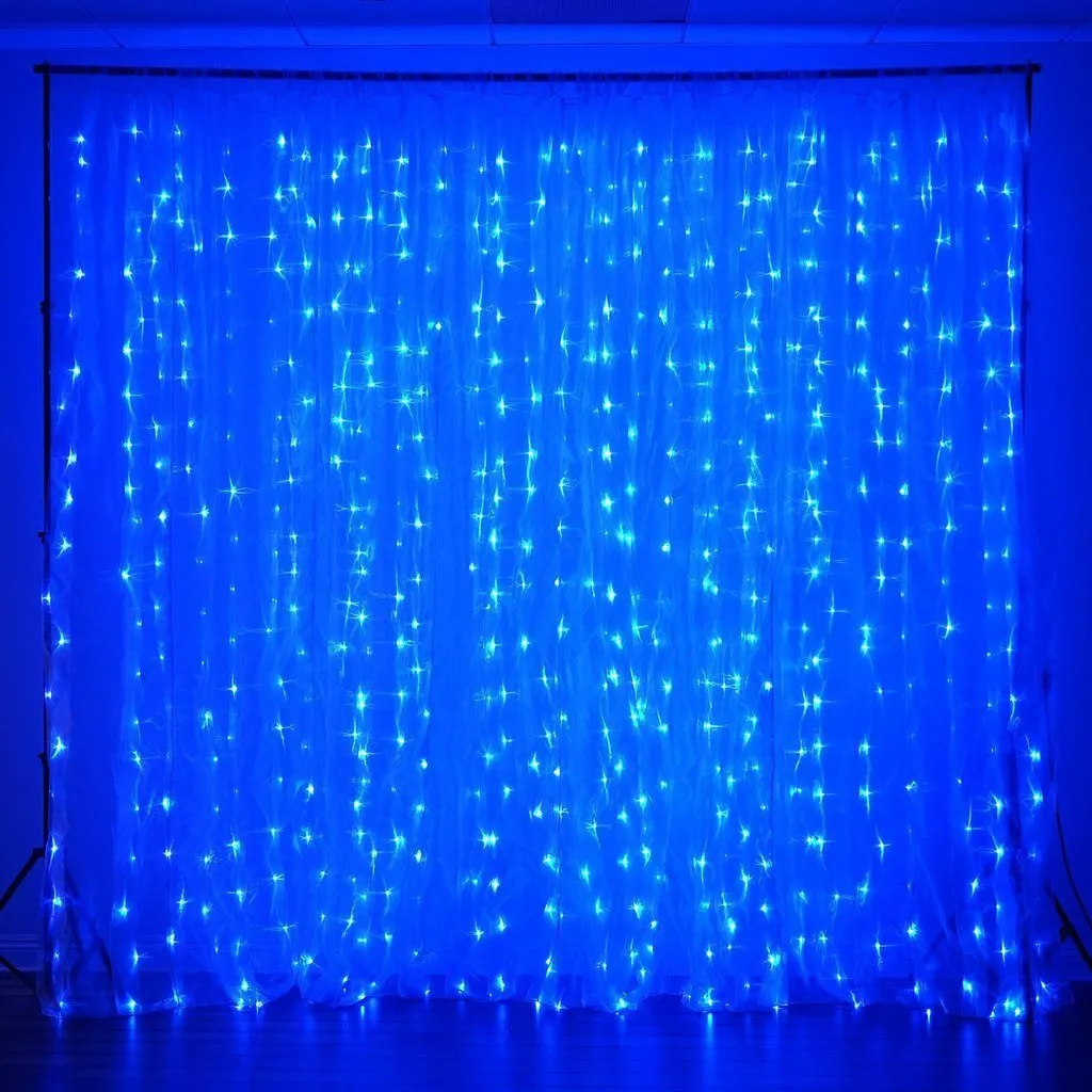 600 LED Lights BIG Wedding Party Photography Organza Curtain Backdrop - Blue - 20FT x 10FT