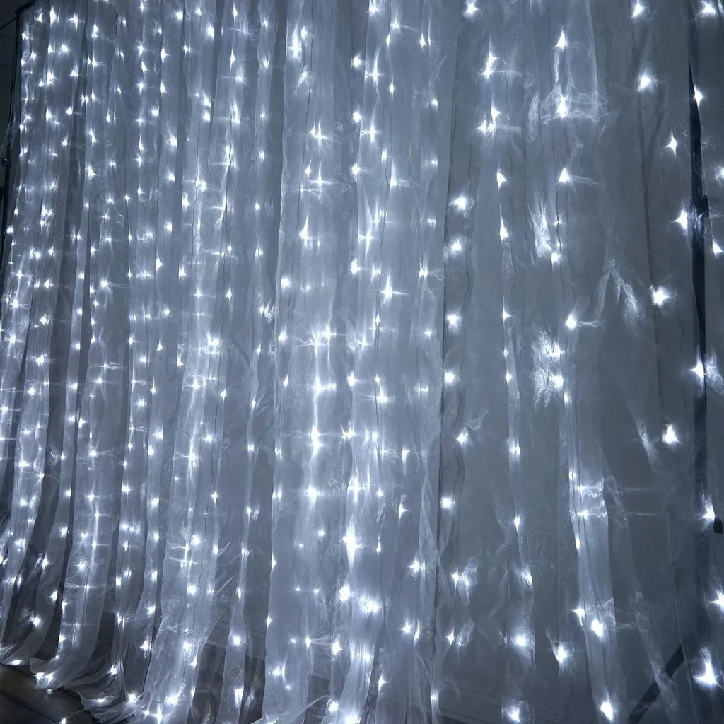 600 LED Lights BIG Wedding Party Photography Organza Curtain Backdrop - White - 20FT x 10FT