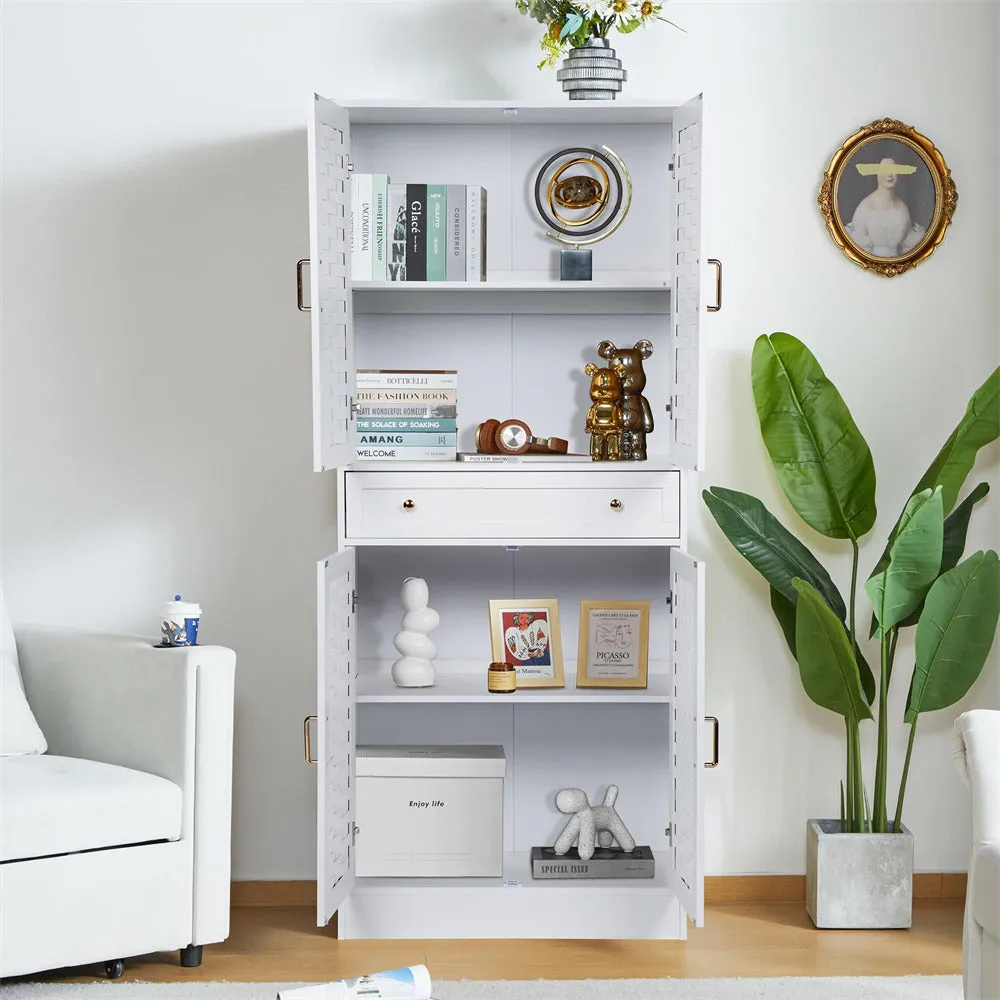 72" Kitchen Pantry Storage Cabinet with 4 Woven Doors and Adjustable Shelves