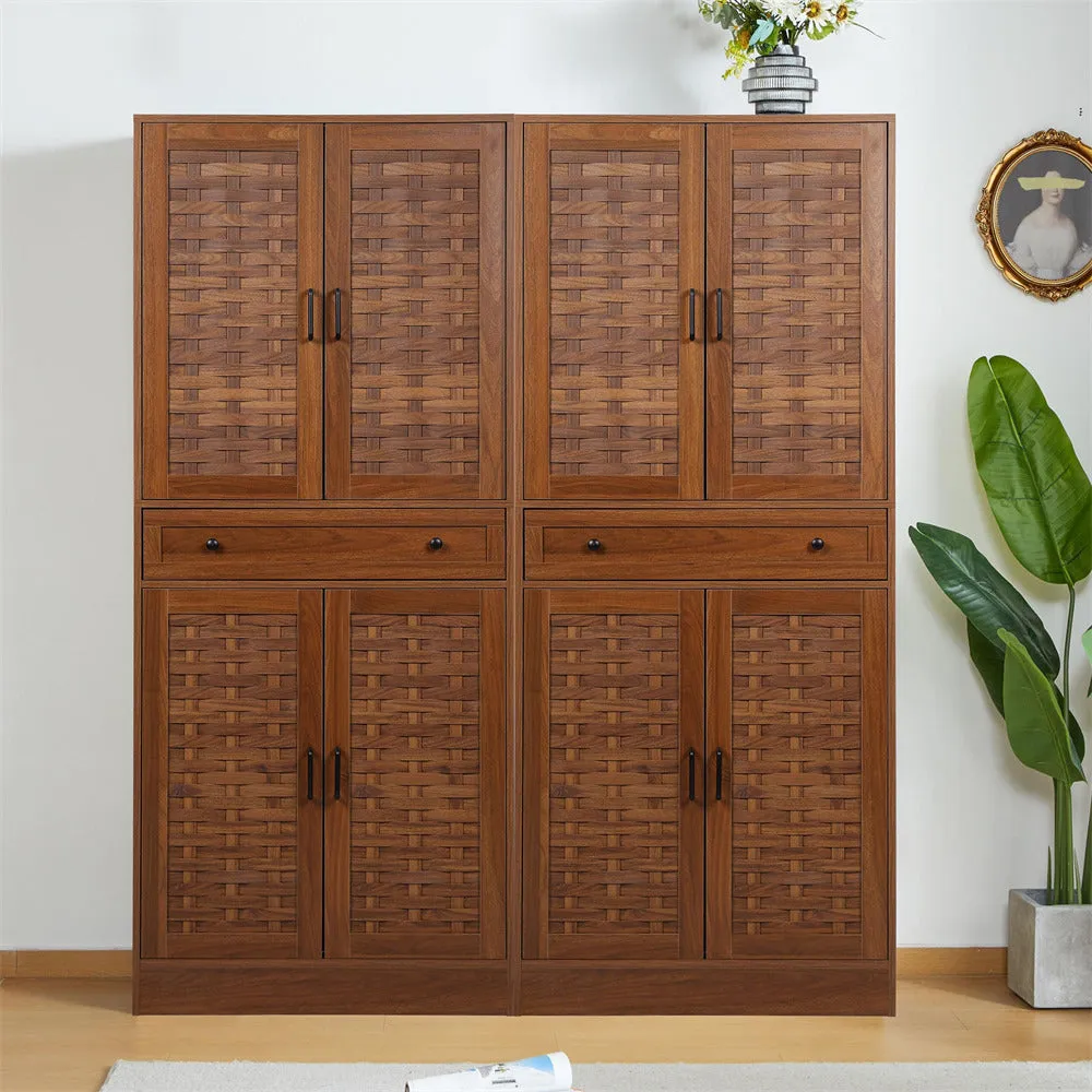 72" Kitchen Pantry Storage Cabinet with 4 Woven Doors and Adjustable Shelves