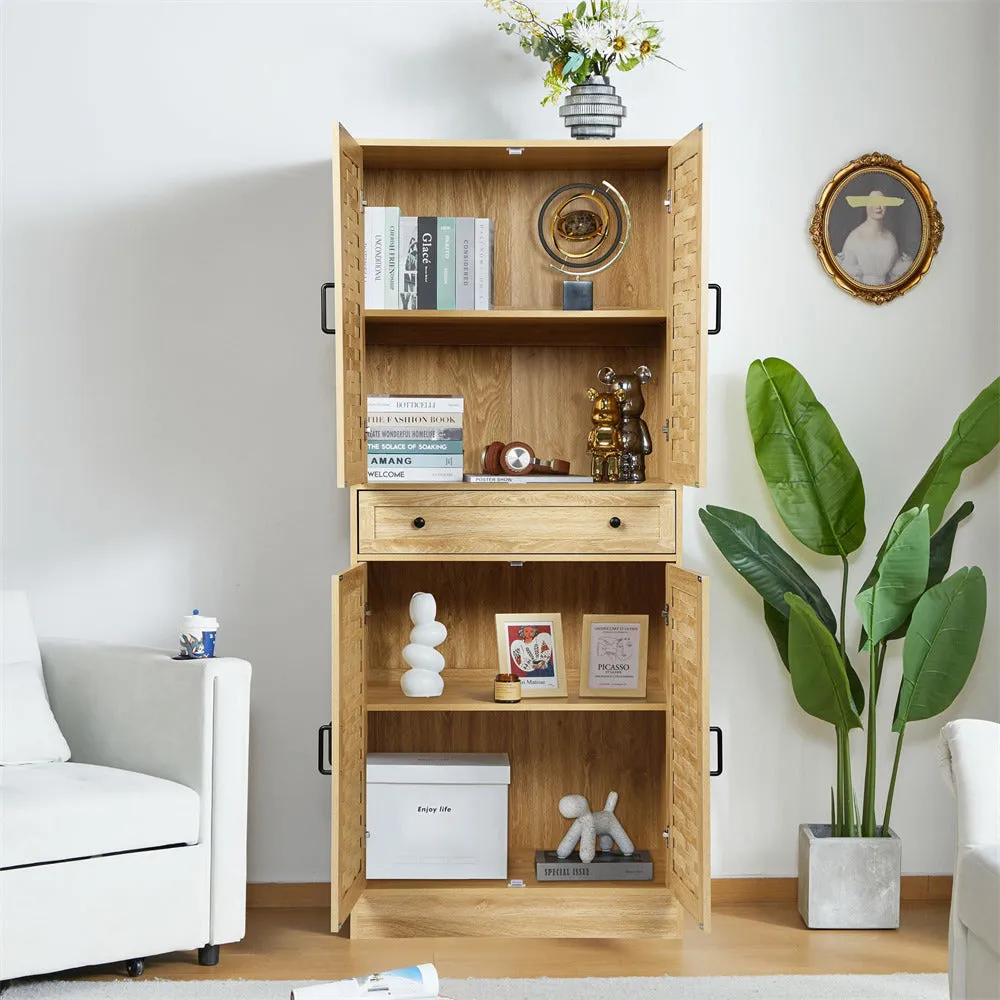 72" Kitchen Pantry Storage Cabinet with 4 Woven Doors and Adjustable Shelves