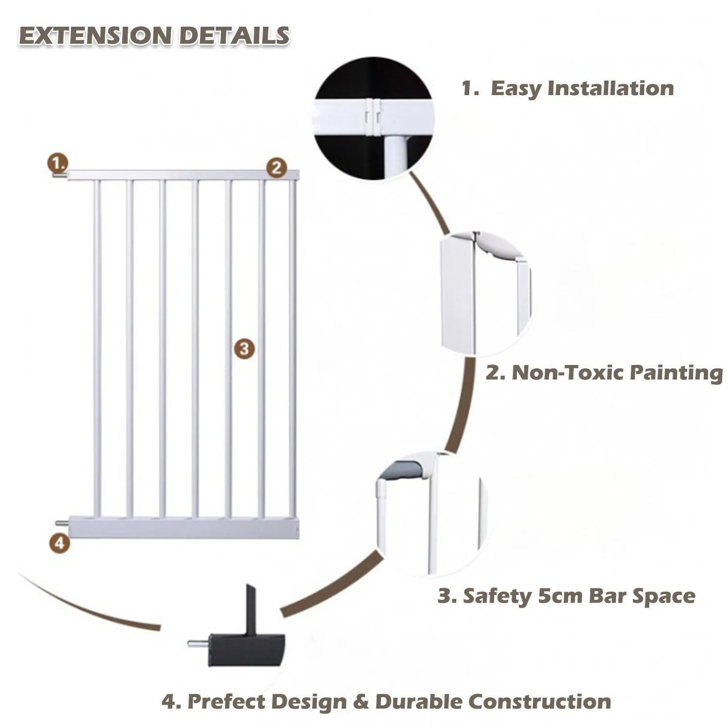 Adjustable Baby Pet Child Kid Safety Security Gate Stair Barrier Door Extension Bs