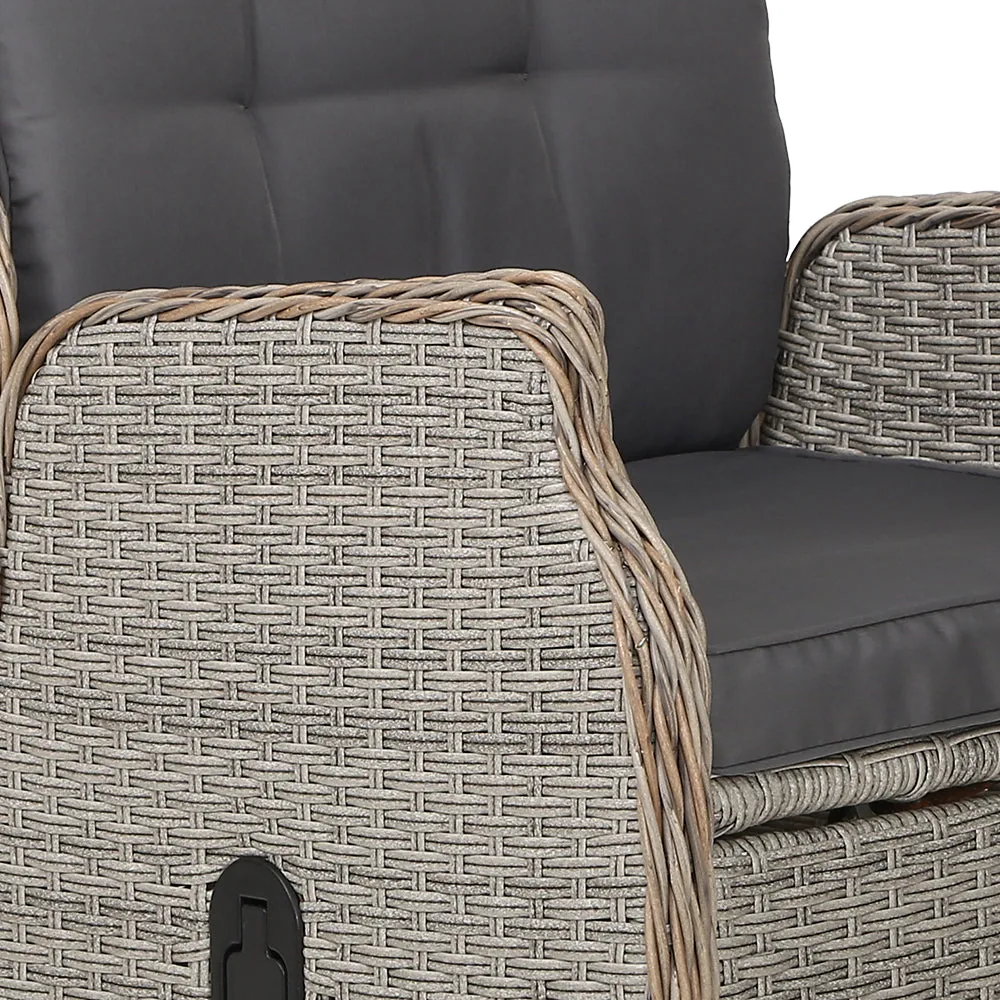 Adjustable Wicker Recliner Chair Set, Steel Frame - Gardeon