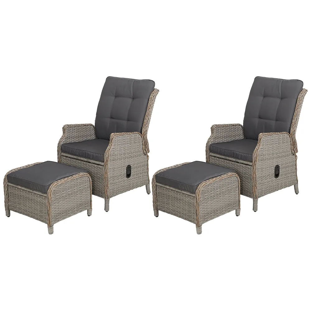 Adjustable Wicker Recliner Chair Set, Steel Frame - Gardeon