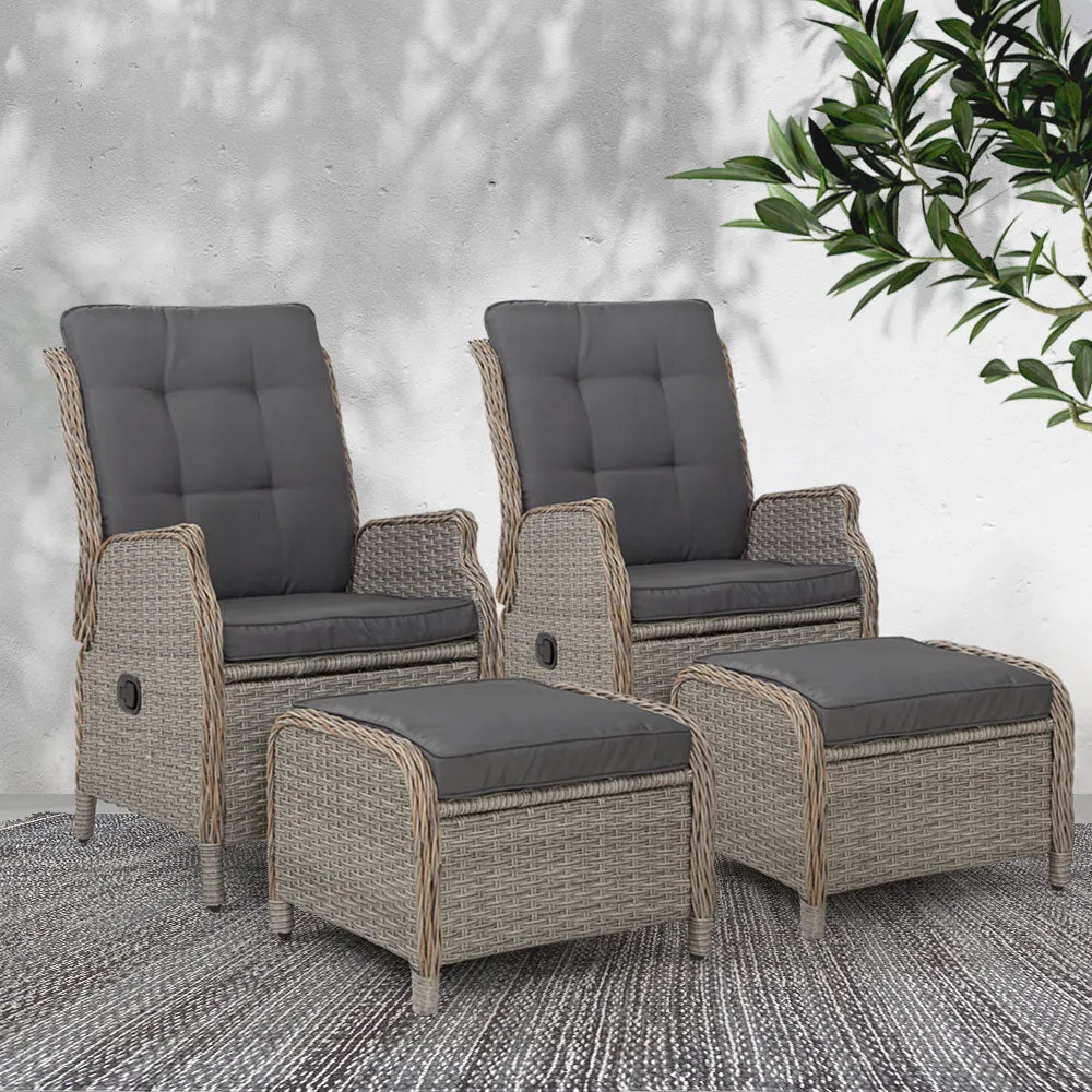 Adjustable Wicker Recliner Chair Set, Steel Frame - Gardeon