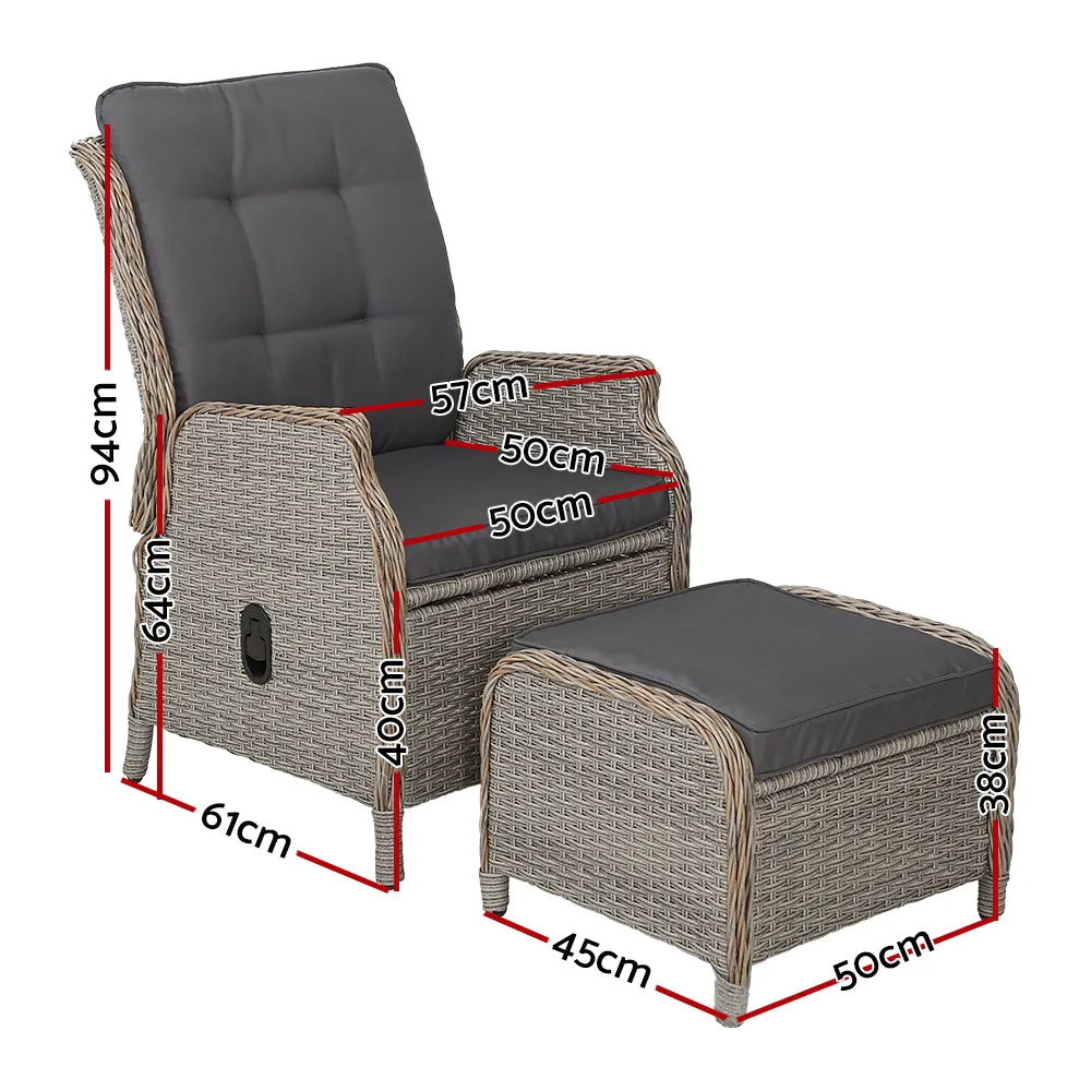 Adjustable Wicker Recliner Chair Set, Steel Frame - Gardeon