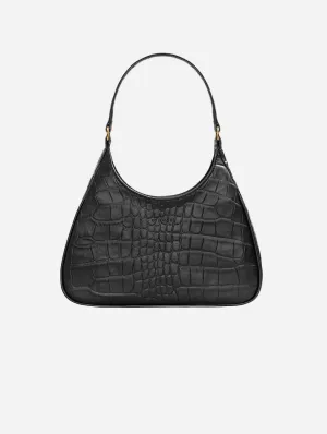 Audrey Vegan Corn Leather Shoulder Bag | Black Croco