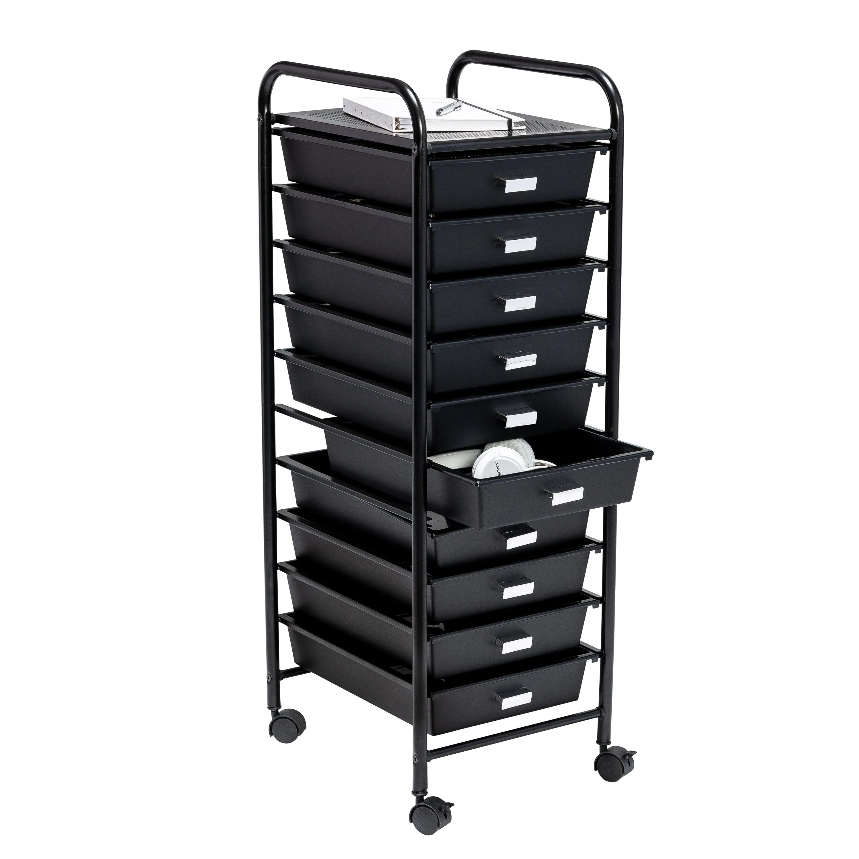 Black 10-Drawer Rolling Storage Cart