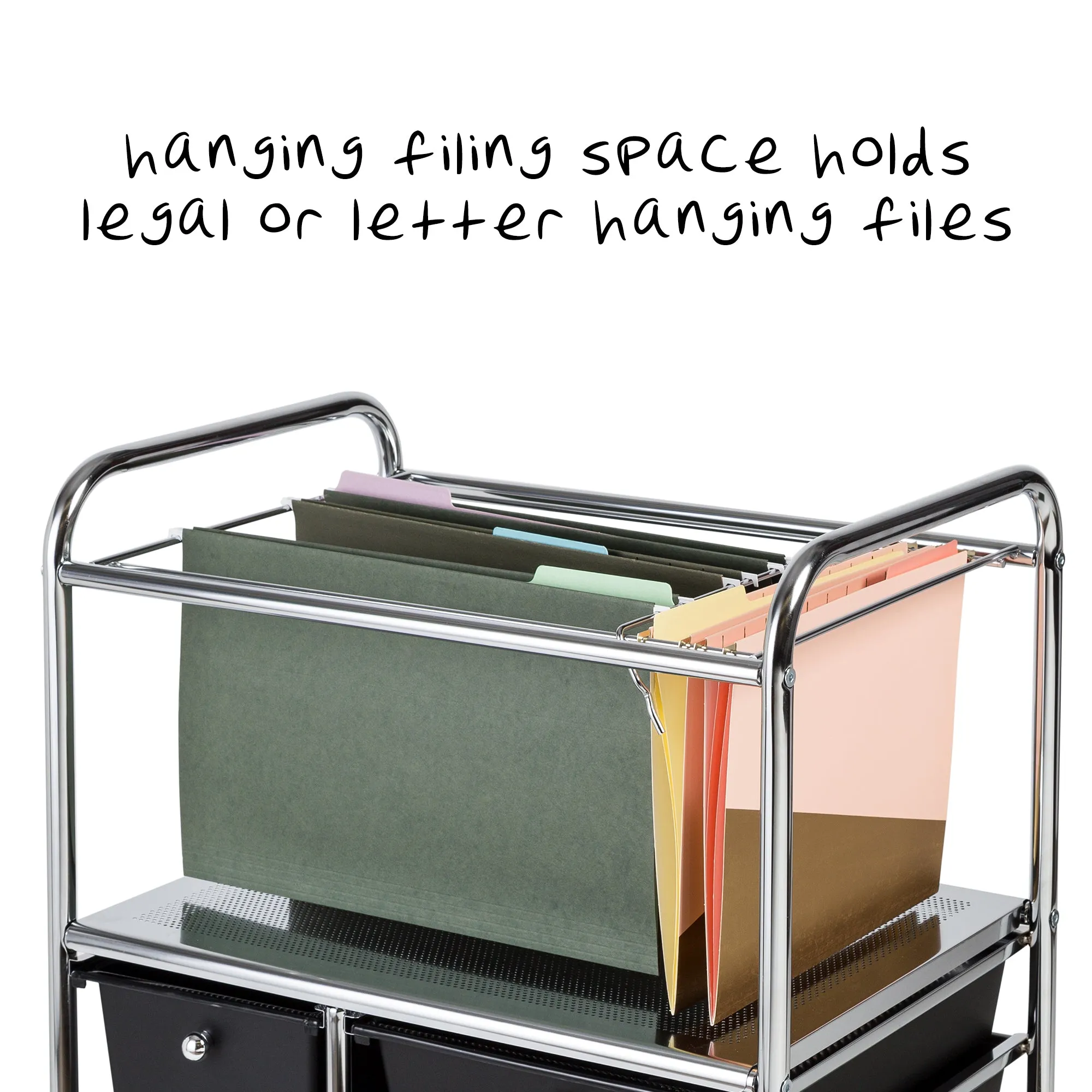 Black/Chrome 5-Drawer Rolling File Cart