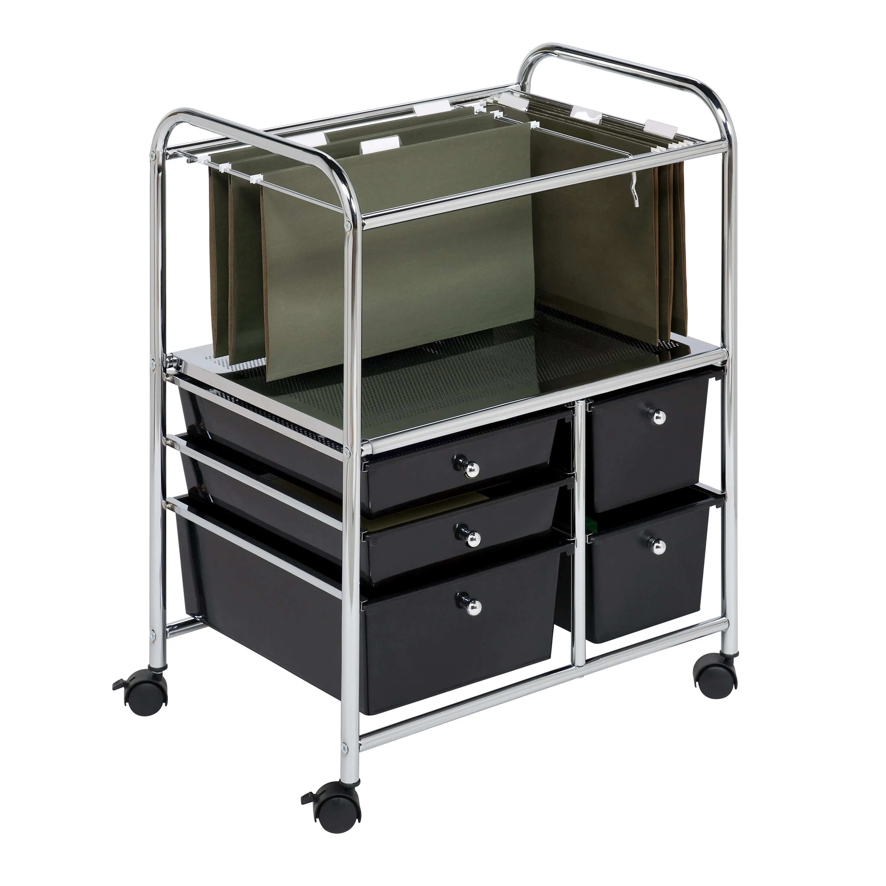 Black/Chrome 5-Drawer Rolling File Cart