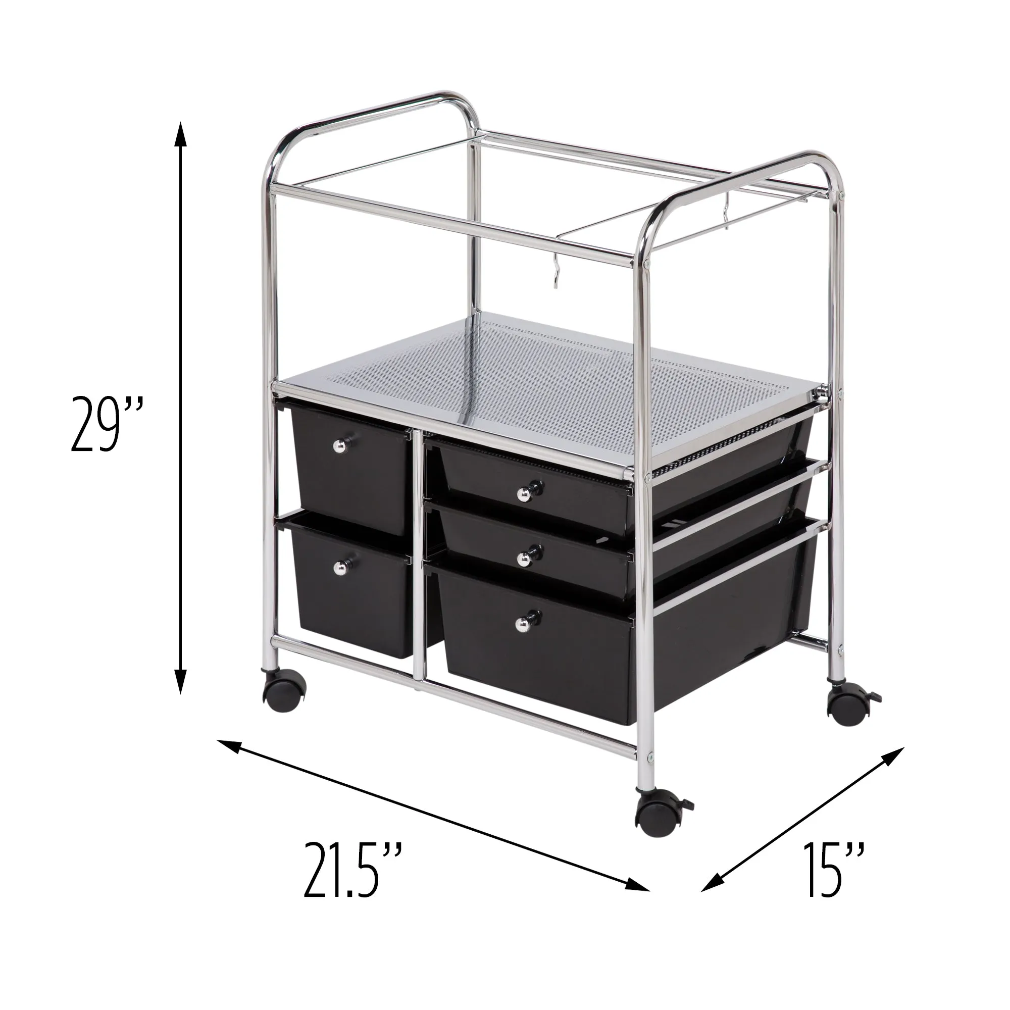 Black/Chrome 5-Drawer Rolling File Cart