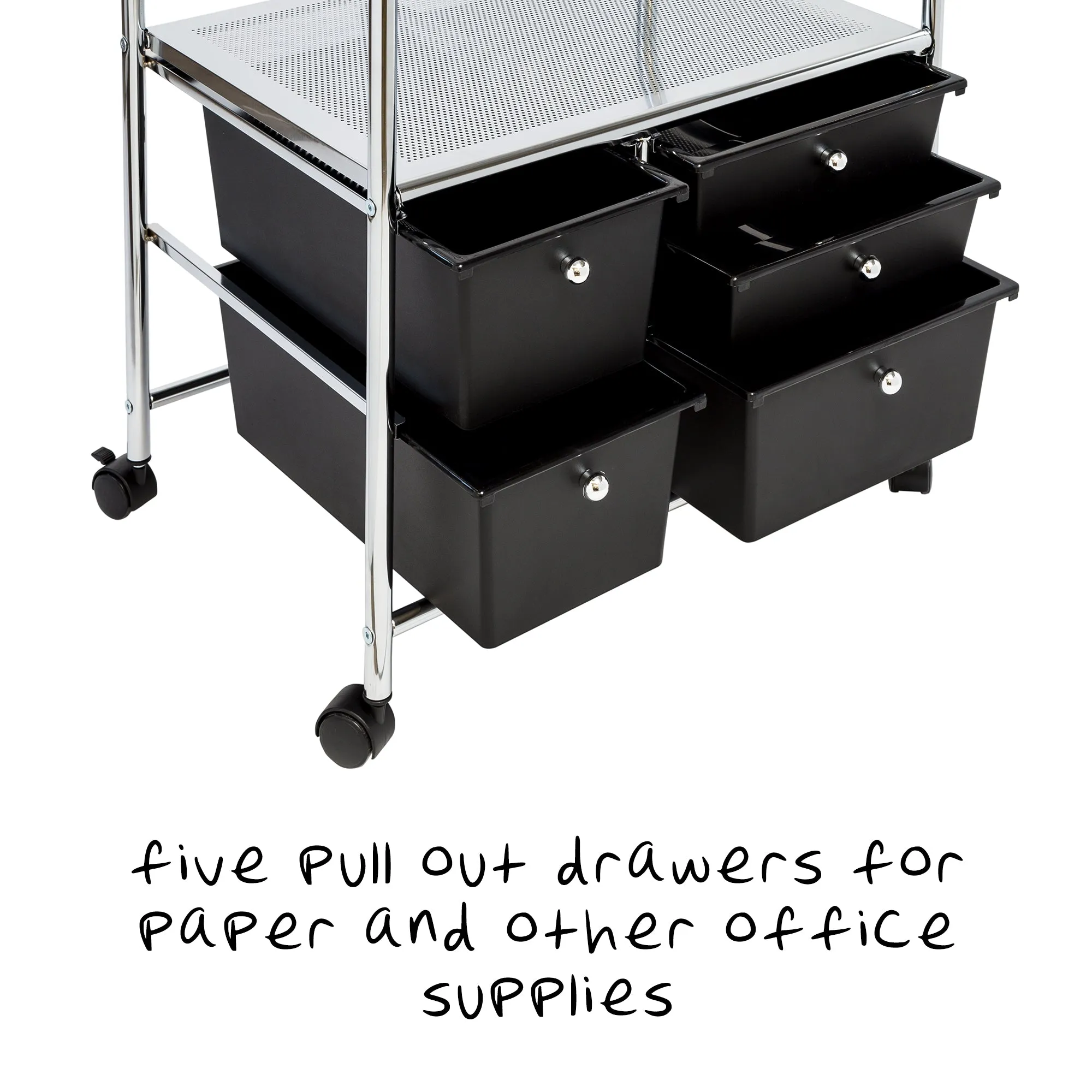 Black/Chrome 5-Drawer Rolling File Cart