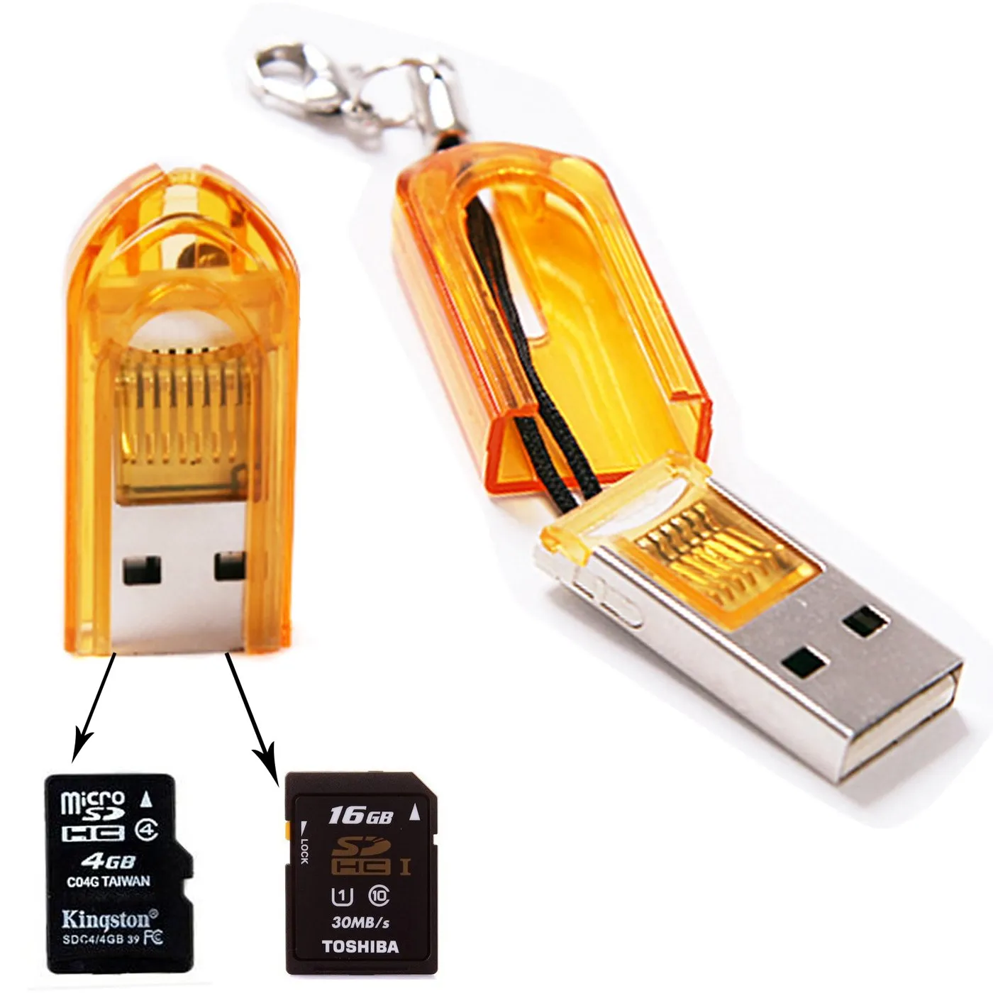 BlueProton USB 2.0 MicroSD MicroSDHC Card Reader Writer (Yellow)