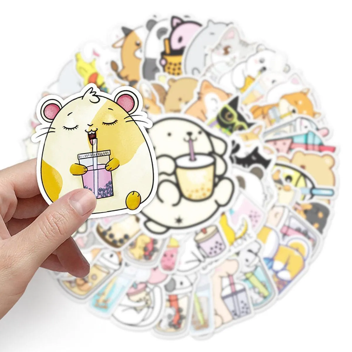 Boba Stickers Waterproof Cute Animal Bubble Tea Stickers 50 pcs