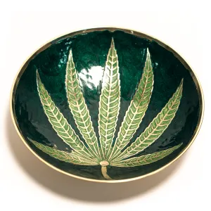 BRASS BOWL WITH LEAF 8 INCHES