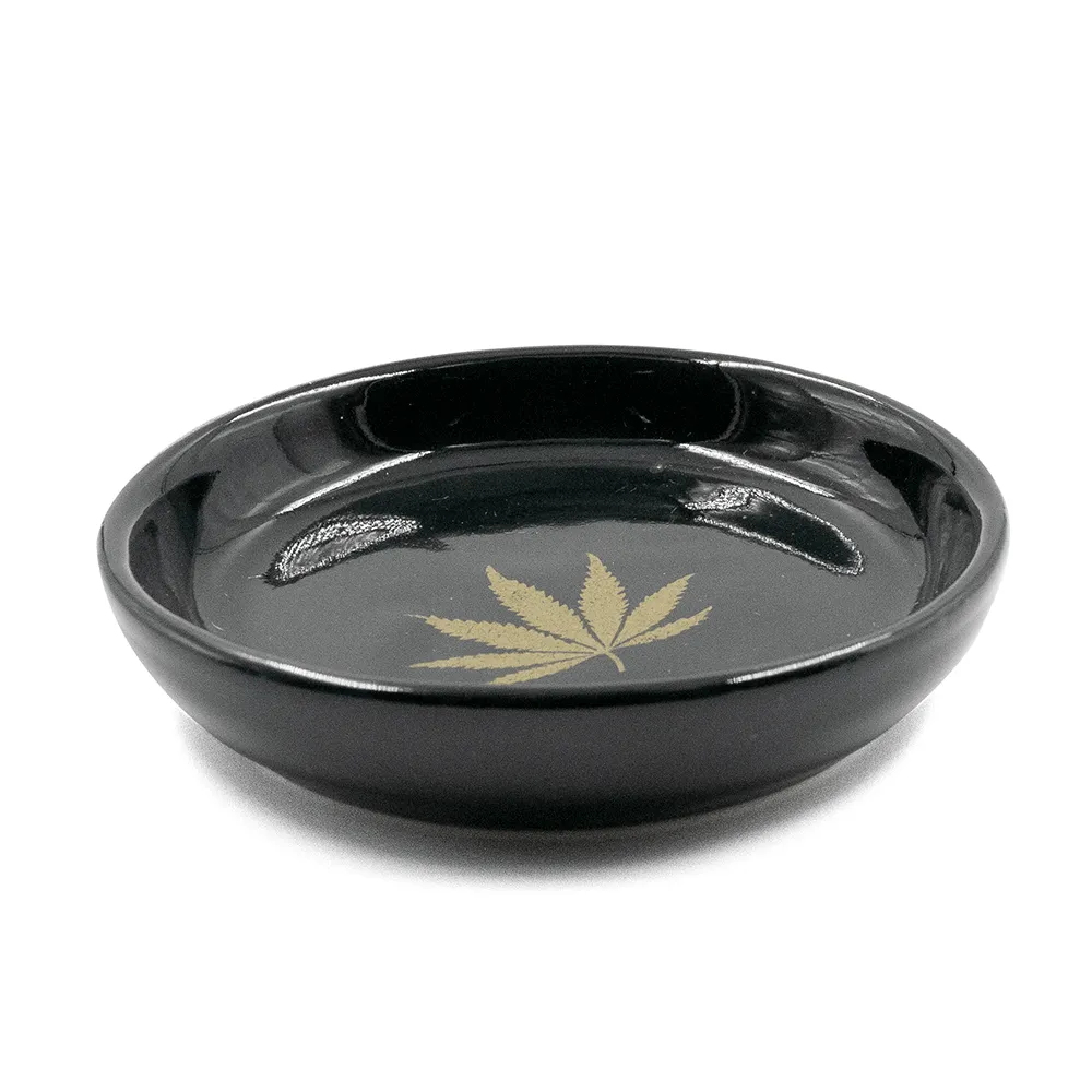 CERAMIC BOWL - WEED LEAF BLACK 10CM