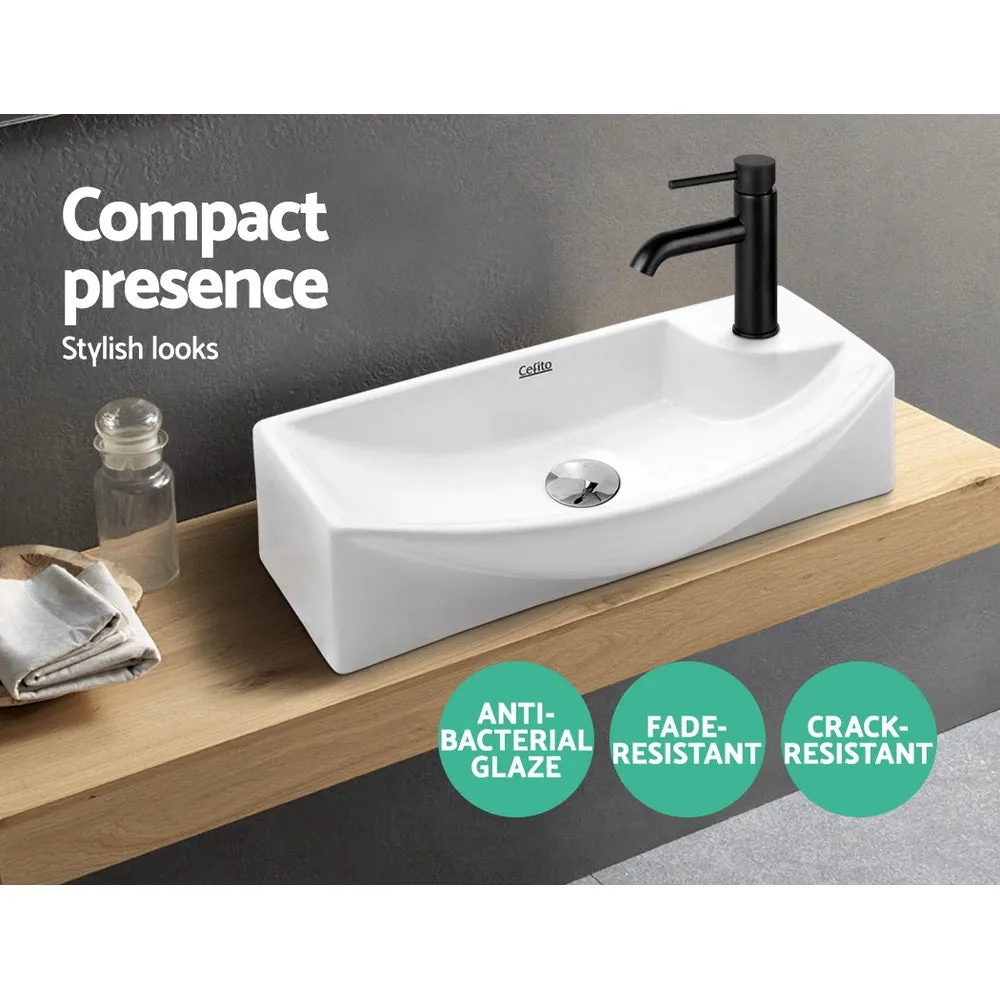 Compact Crystalline Ceramic Basin, Wall-Mounted Vanity Sink, Cefito