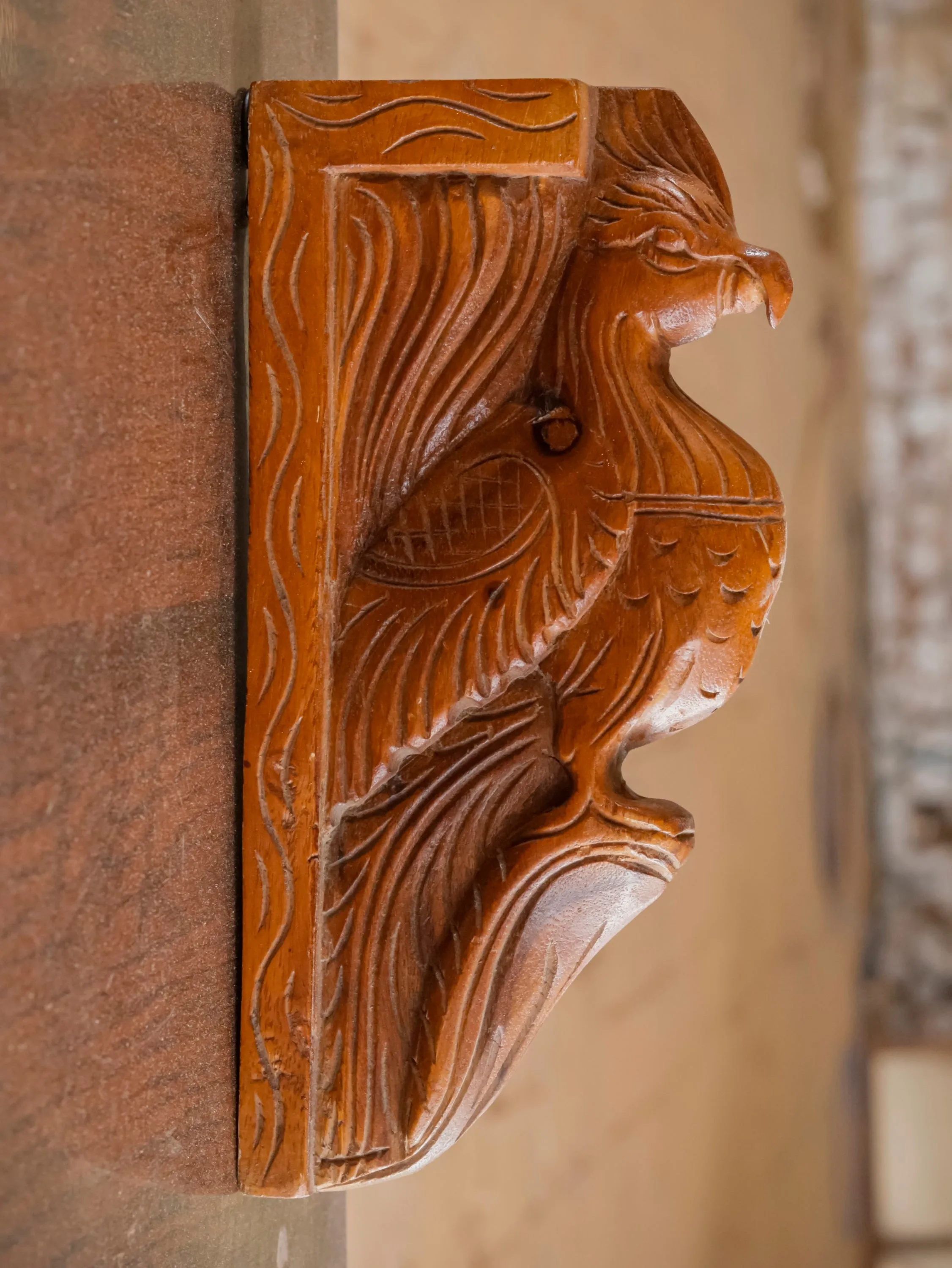 Compact intricate carved Bird Door Bracket