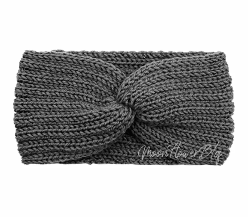 Dark Gray Vegan Knit Twist Headband Ear Warmer