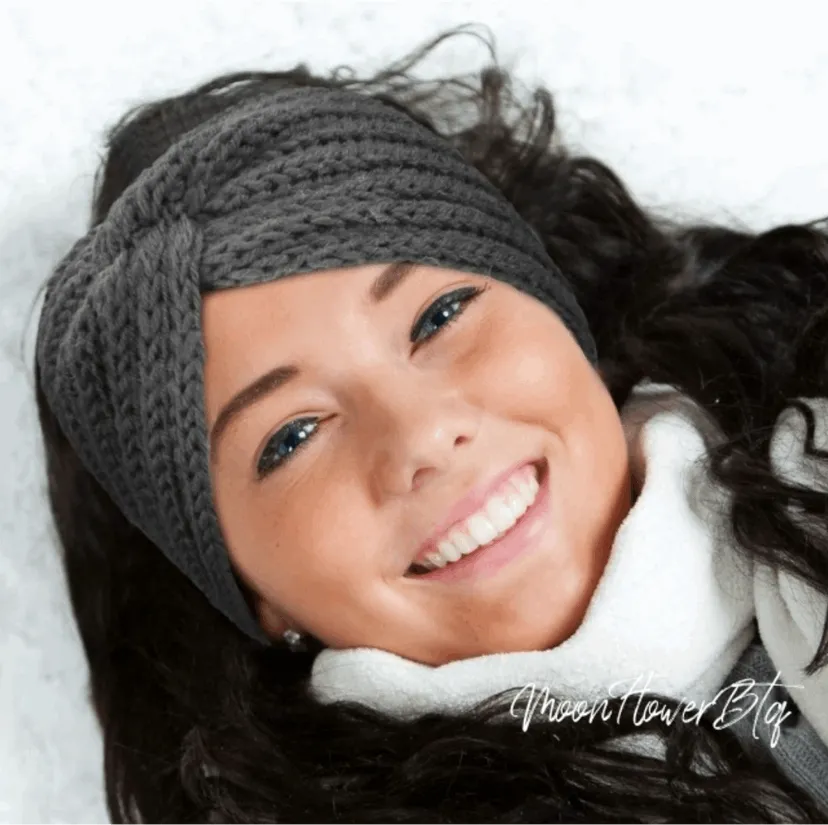 Dark Gray Vegan Knit Twist Headband Ear Warmer