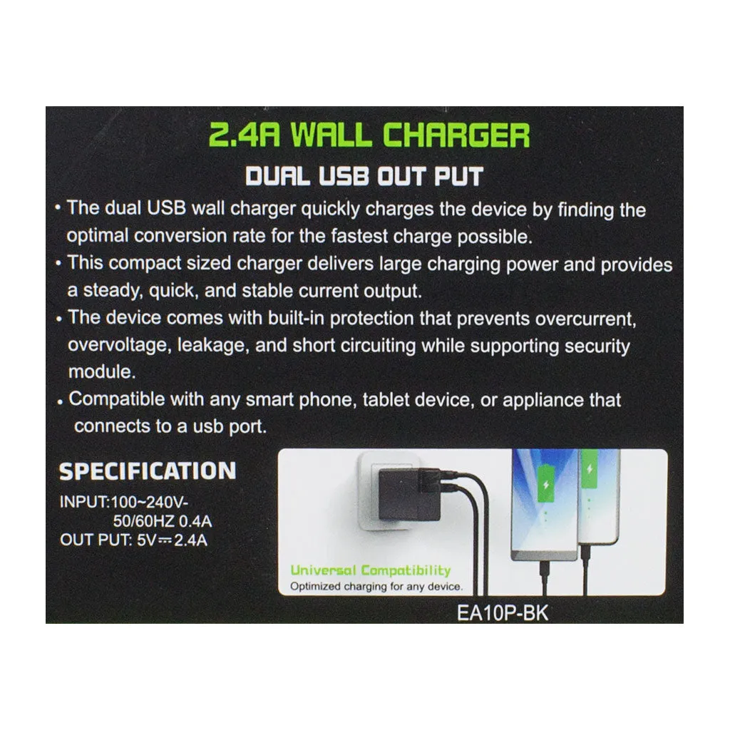 Esoulk Dual USB Wall Charger - 12 W- 2.4 A