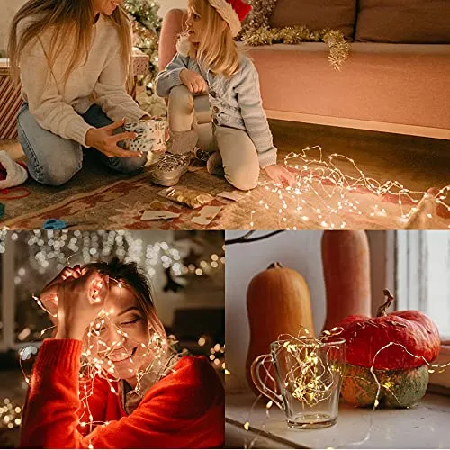 Fairy String Lights - Battery Operated - 20 LED 6.5ft Waterproof Silver Wire Firefly Lights - Warm White - 24 Pack