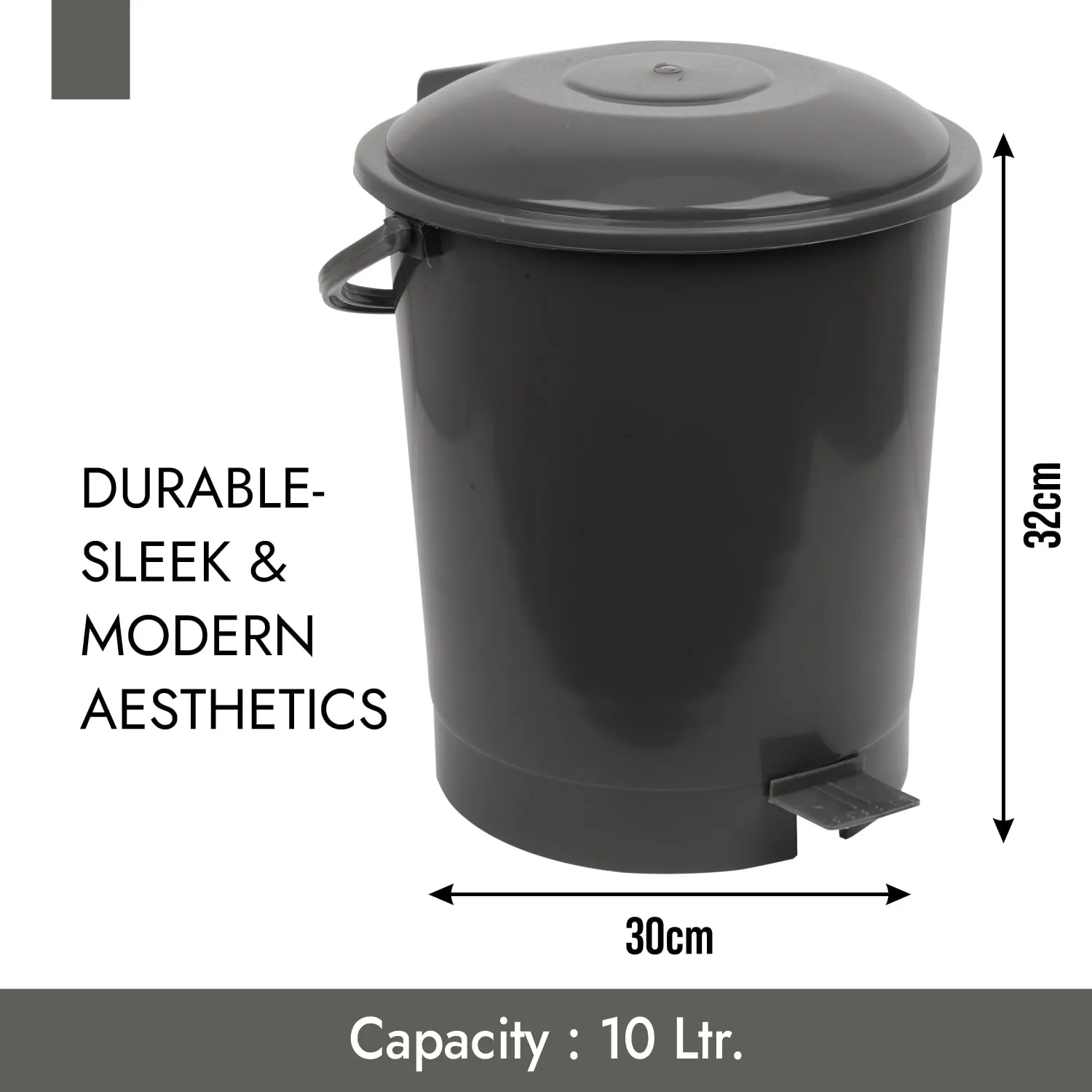 Heart Home Dustbin|Plastic Swinging Lid Dustbin|Pedal Dustbin with Lid|Dustbin for Kitchen|Wet & Dry Waste Pedal Dustbins|Trash Can|10 LTR|Gray