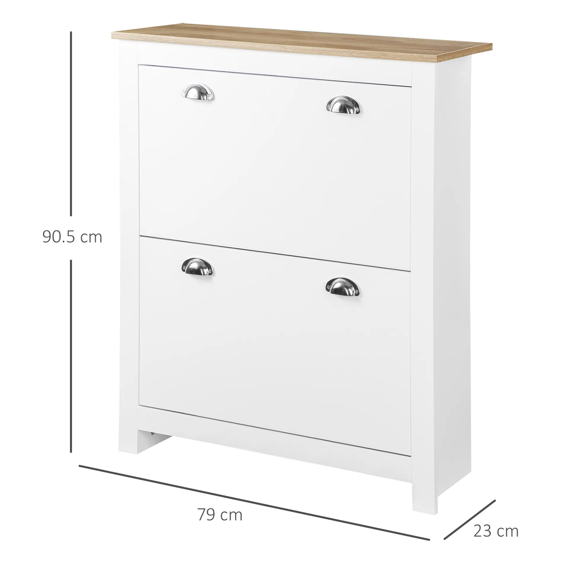 HOMCOM 2 Drawer Shoe Cabinet - Modern Narrow Wooden Shoe Cupboard, Adjustable Shelf for 12 Pairs, White Finish