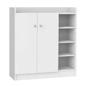 HOMCOM White Shoe Storage Cabinet with Adjustable 4 Shelves and Two Doors – Ideal Hallway Footwear Organizer