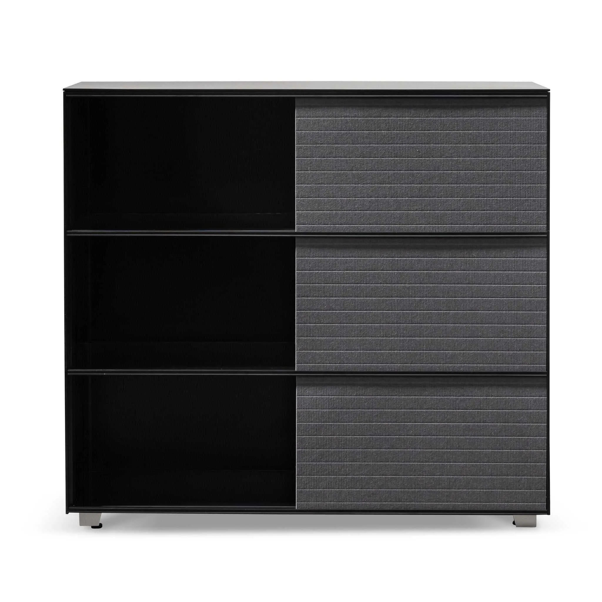 Inter-layered Black Storage Cabinet - Grey Doors