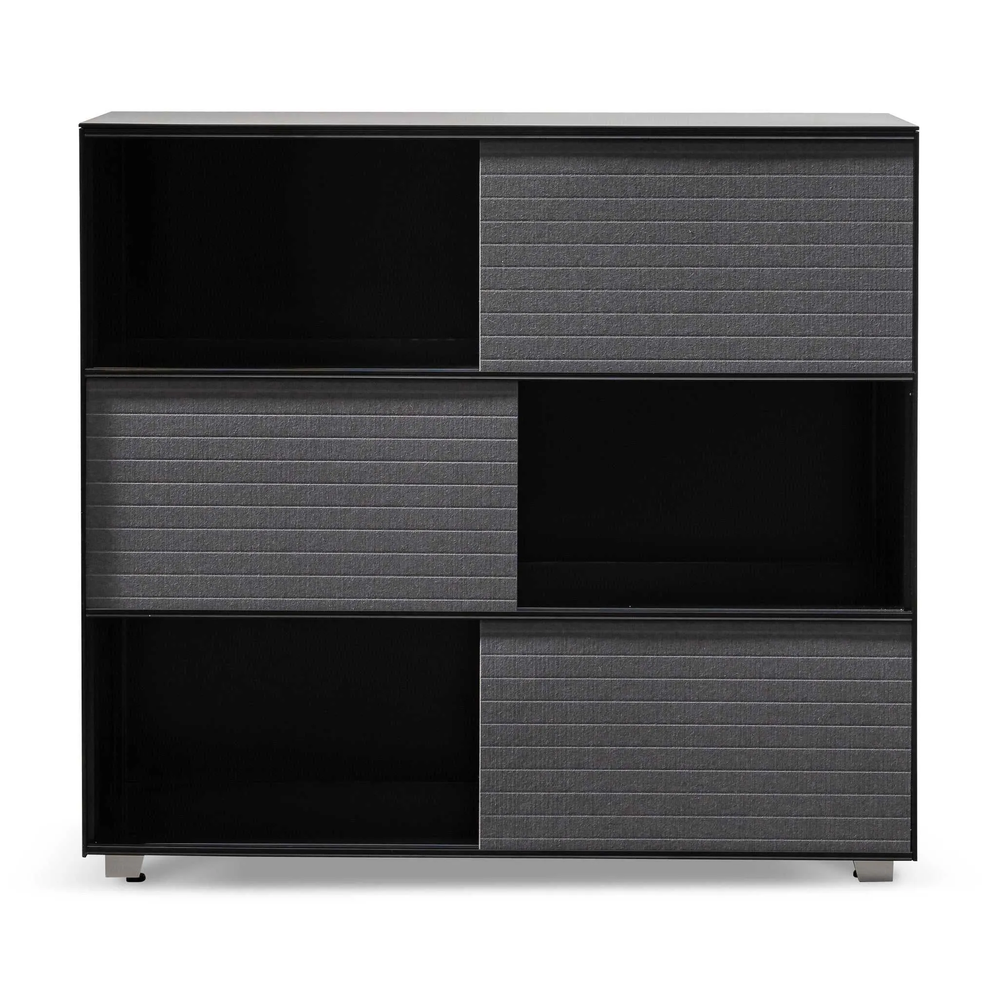 Inter-layered Black Storage Cabinet - Grey Doors