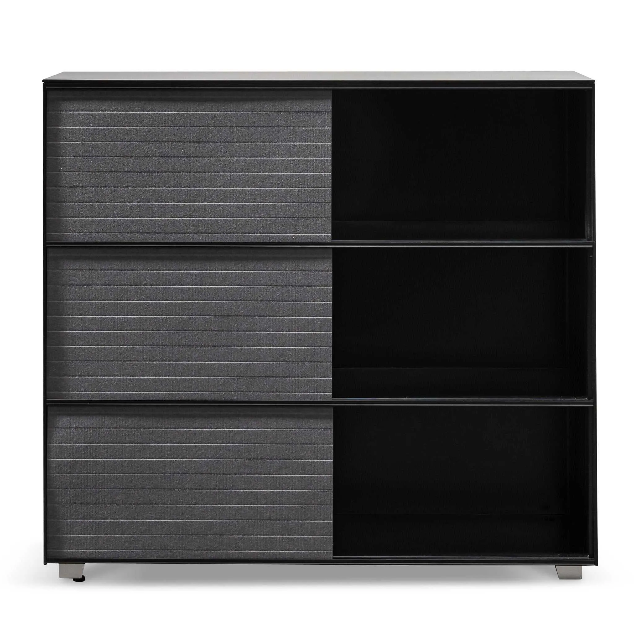 Inter-layered Black Storage Cabinet - Grey Doors