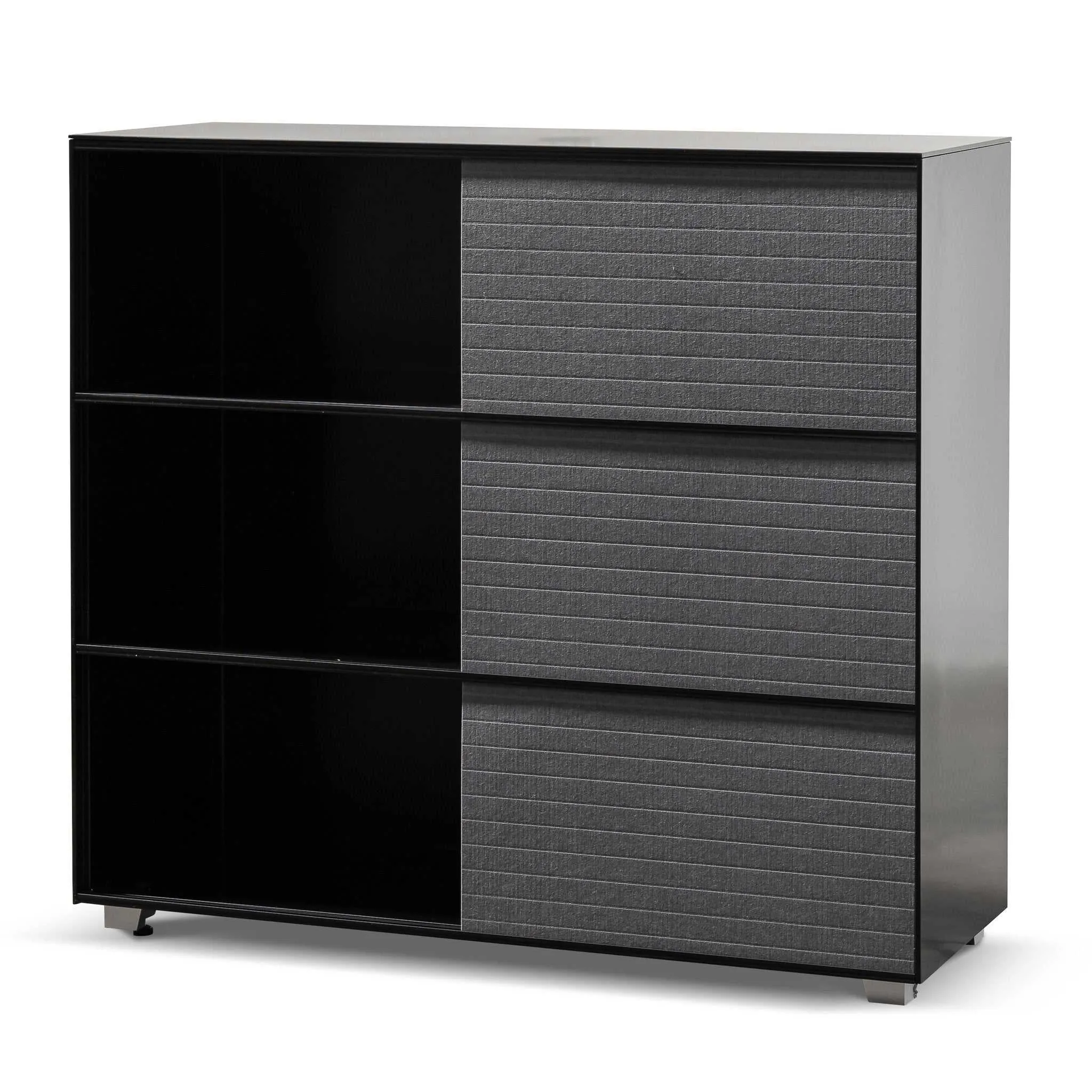 Inter-layered Black Storage Cabinet - Grey Doors