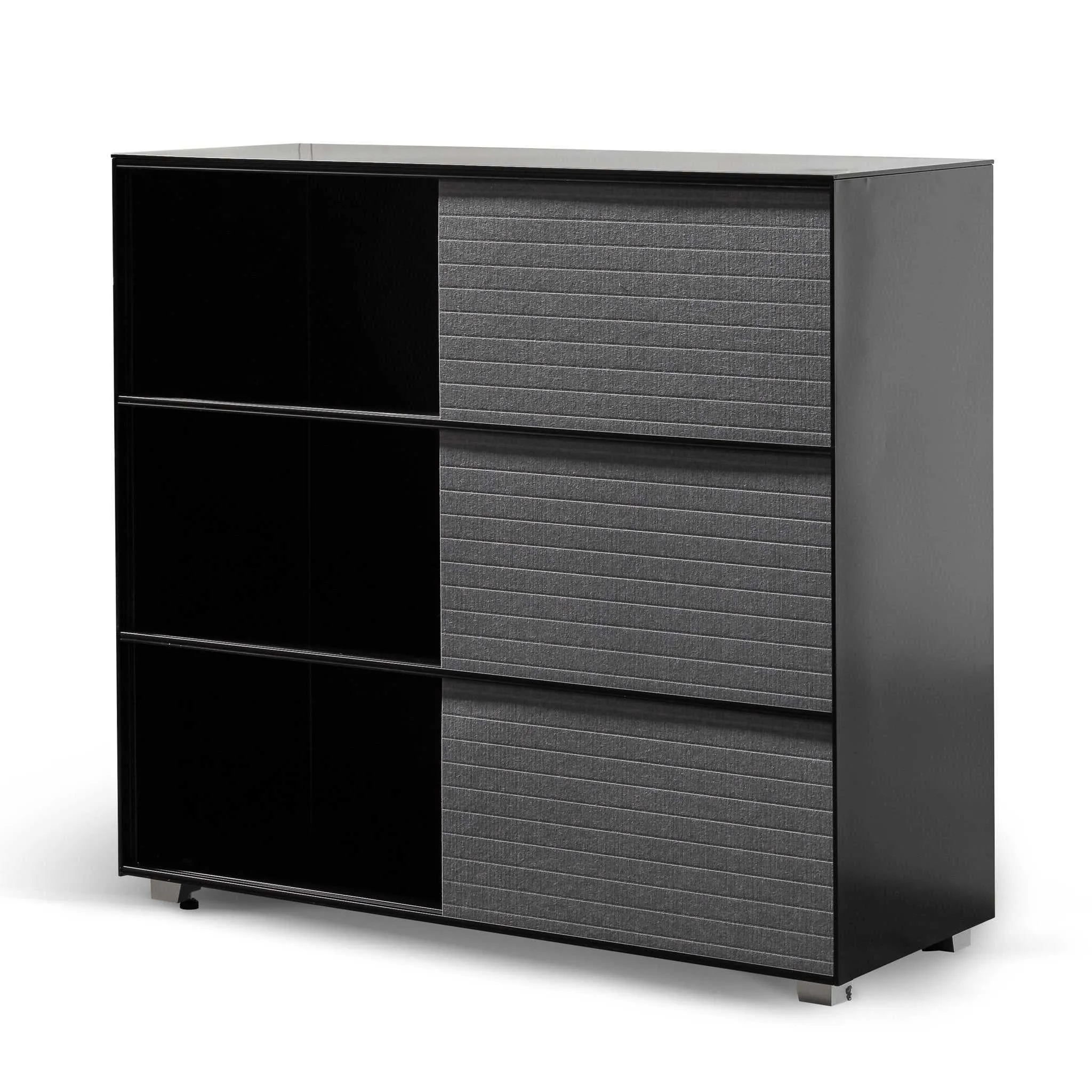 Inter-layered Black Storage Cabinet - Grey Doors