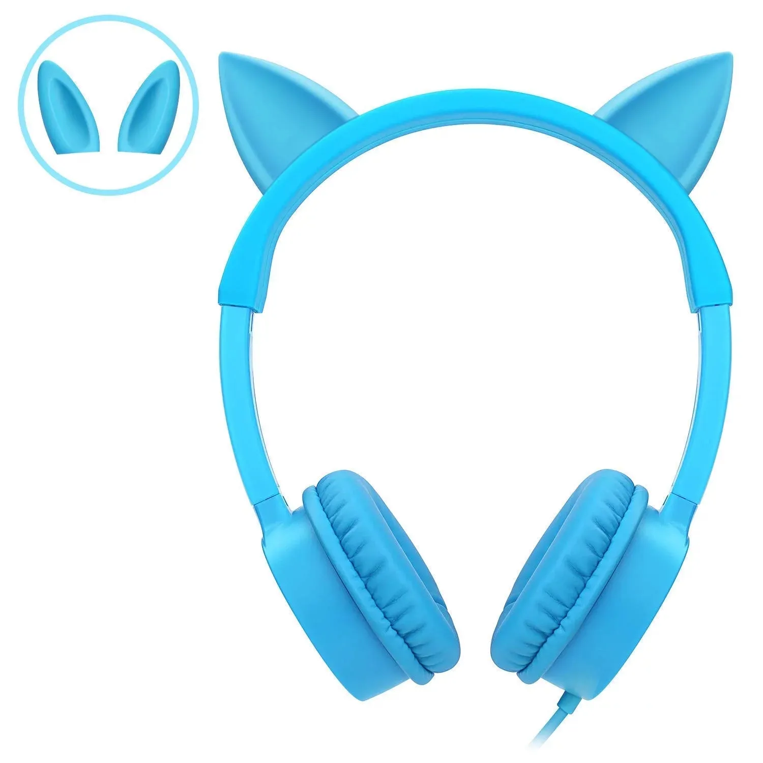 Kids Headphones,  2 in 1 Cat/Bunny Ear Wired On-Ear Headphones Headsets with 85Db Volume Limited, Children Headphones for Kids - Blue