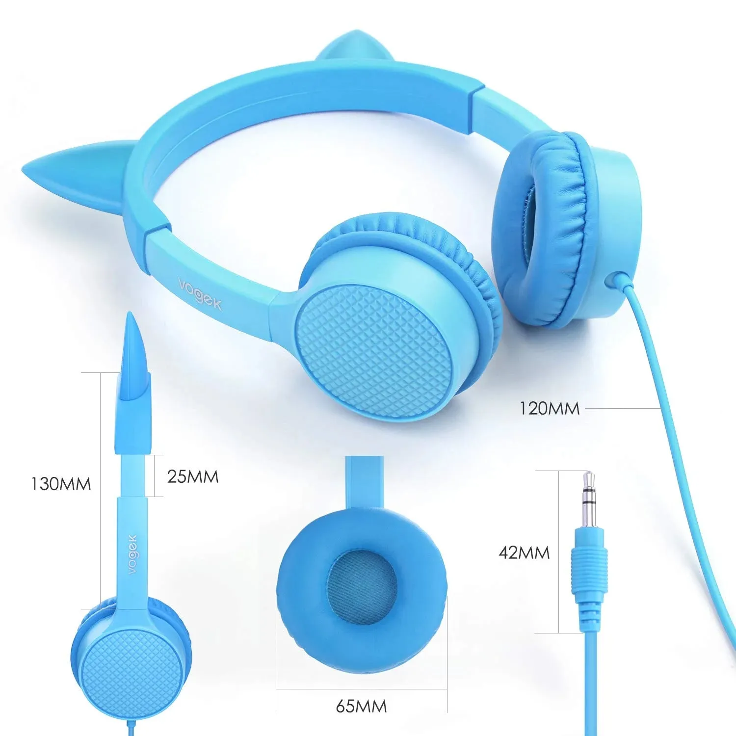 Kids Headphones,  2 in 1 Cat/Bunny Ear Wired On-Ear Headphones Headsets with 85Db Volume Limited, Children Headphones for Kids - Blue