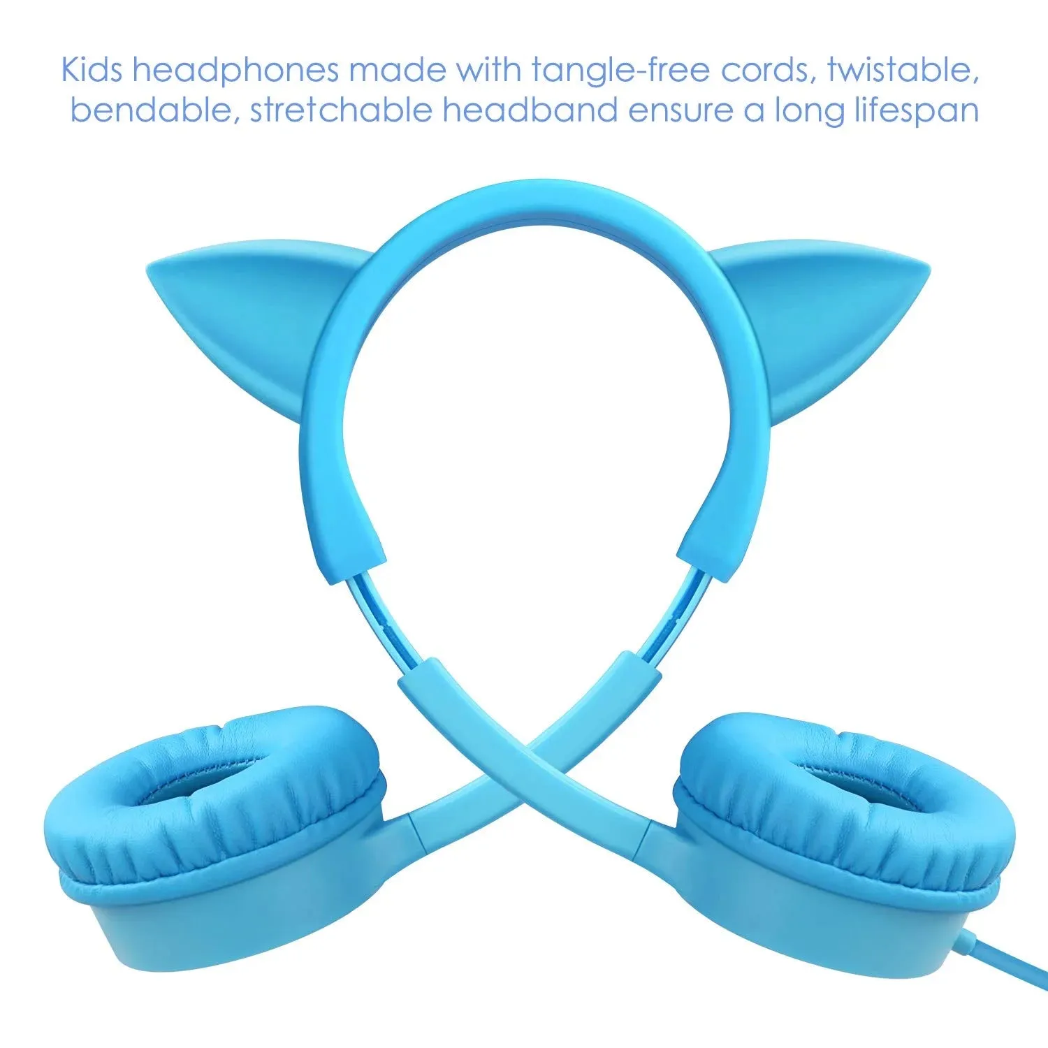 Kids Headphones,  2 in 1 Cat/Bunny Ear Wired On-Ear Headphones Headsets with 85Db Volume Limited, Children Headphones for Kids - Blue