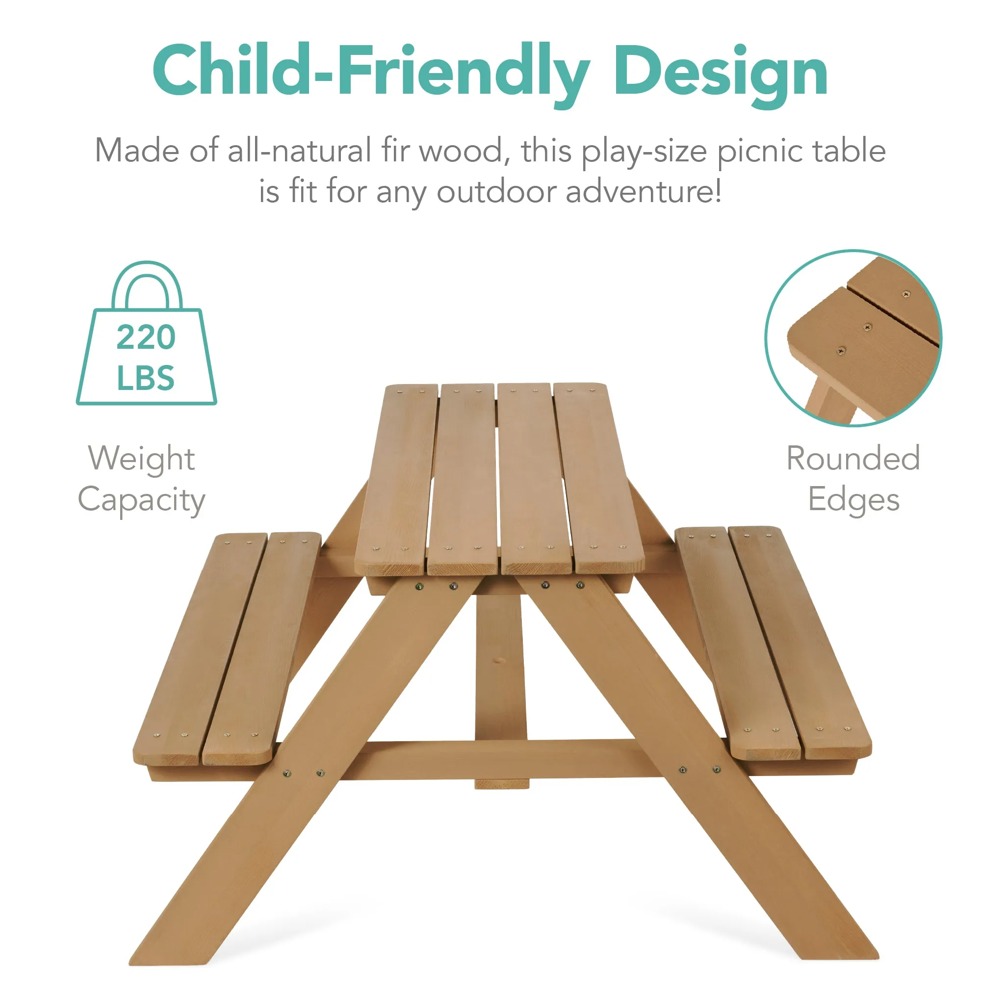 Kids Wooden Outdoor Picnic Table w/ Adjustable Umbrella, Built-In Seats