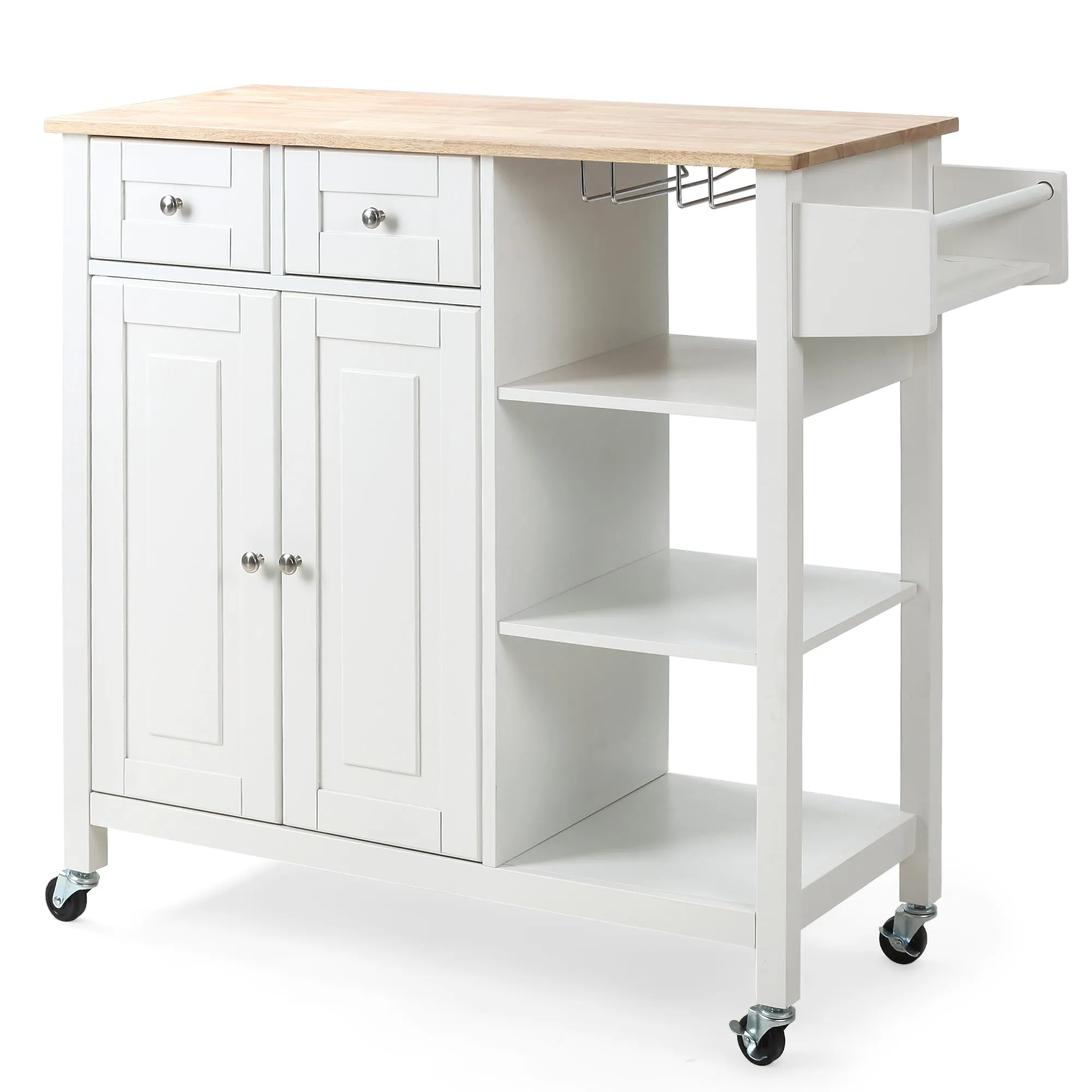 Kitchen Island on Wheels, Kitchen Cart with Cabinet & 3 Layer Shelves, White