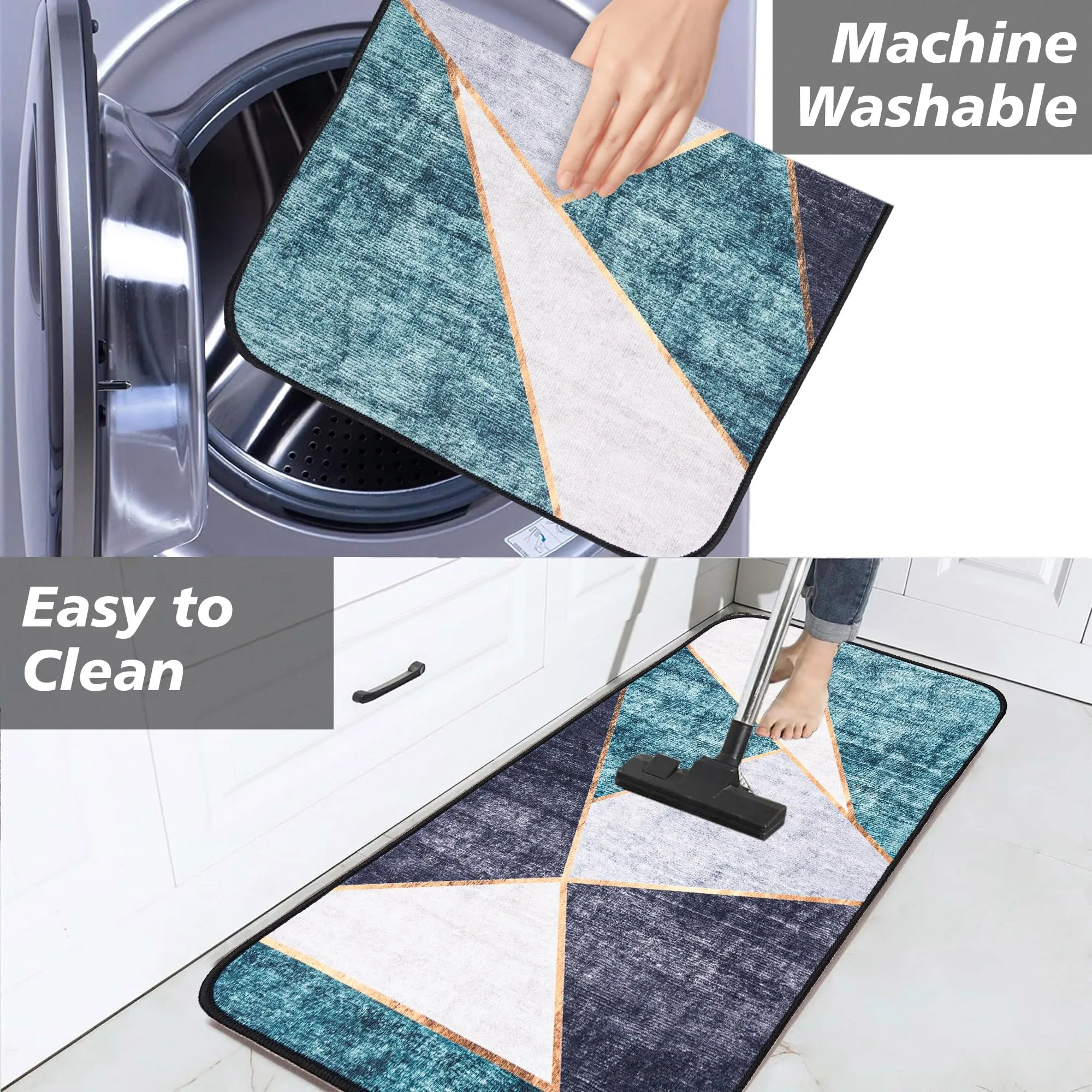 Kuber Industries 2 Pcs Kitchen Mat | Anti-Slip & Absorbent Kitchen Rug Mat | Door Mat & Kitchen Runner Set | Non Woven Floor Mat for Home, Kitchen, Living Room | HY096 | Green & Gray