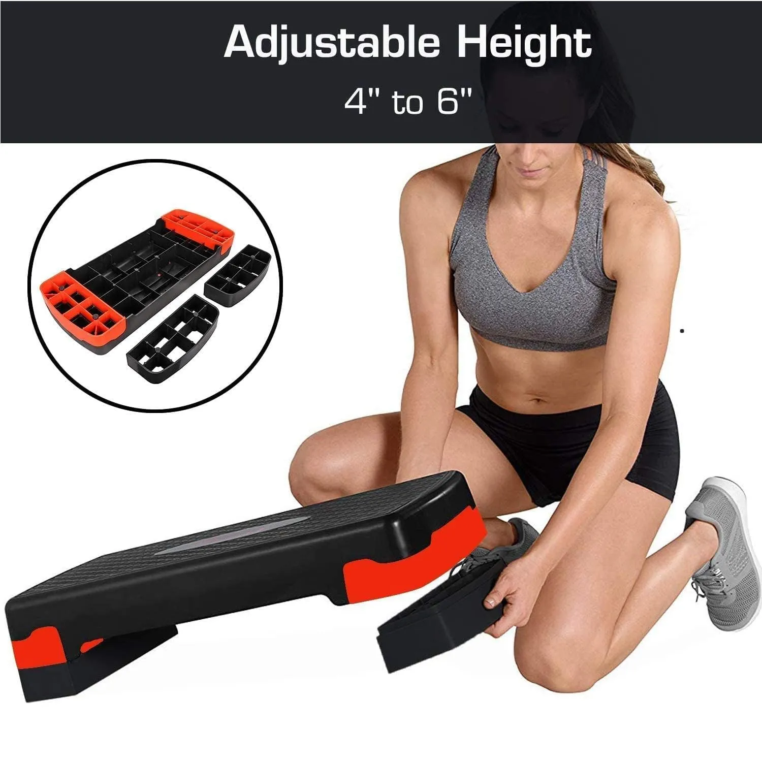 Kuber Industries Adjustable Aerobic Stepper For Gym, Yoga, Home-Pack of 6 (Black & Red)