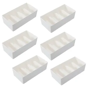 Kuber Industries Cloth Storage Box 4 GridDrawer Divider|Wardrobe Organizer For clothes-Pack of 6 (White)