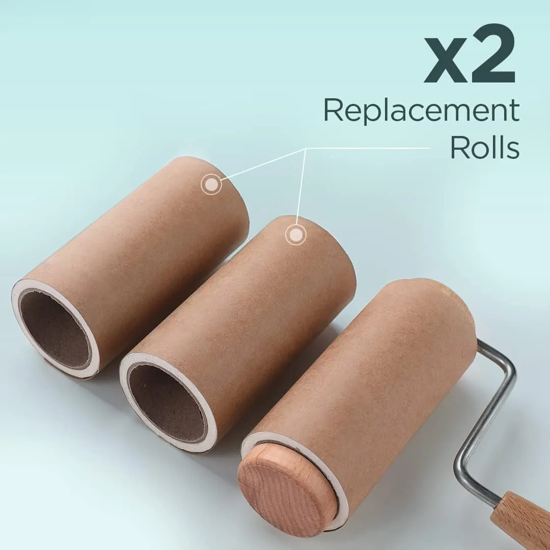 Kuber Industries Lint Roller | Wooden Lint Remover for Clothes | Pet Hair Roller | Sticky Lint Remover | 2 Roller   4 Replacement Rolls -Total 360 Sheets | Pack of 2 | Brown