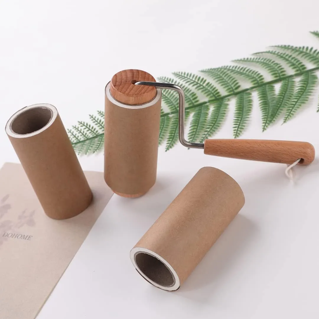 Kuber Industries Lint Roller | Wooden Lint Remover for Clothes | Pet Hair Roller | Sticky Lint Remover | 2 Roller   4 Replacement Rolls -Total 360 Sheets | Pack of 2 | Brown