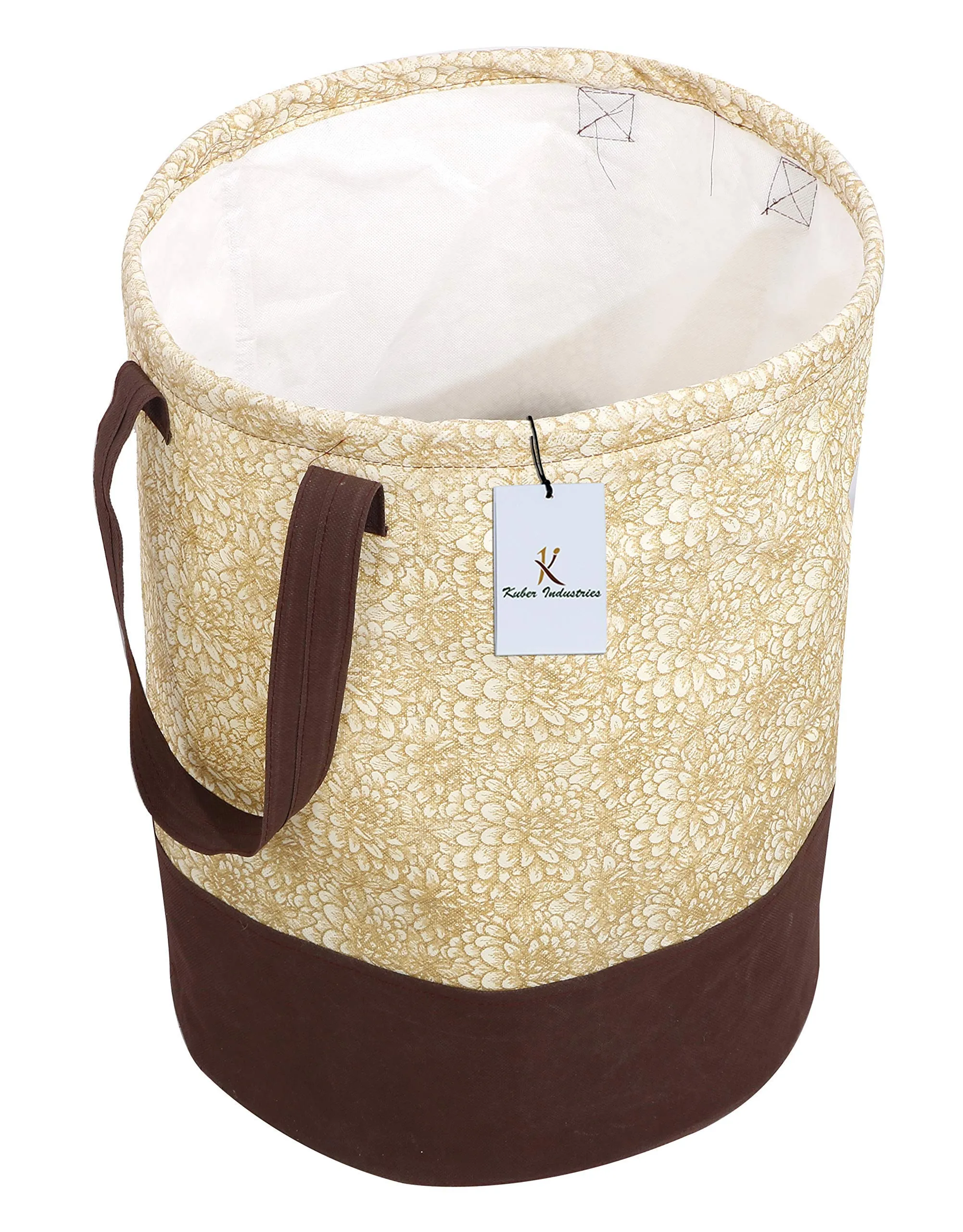 Kuber Industries Metalic Printed Waterproof Canvas Laundry Bag, Toy Storage, Laundry Basket Organizer 45 L (Brown) CTKTC034617